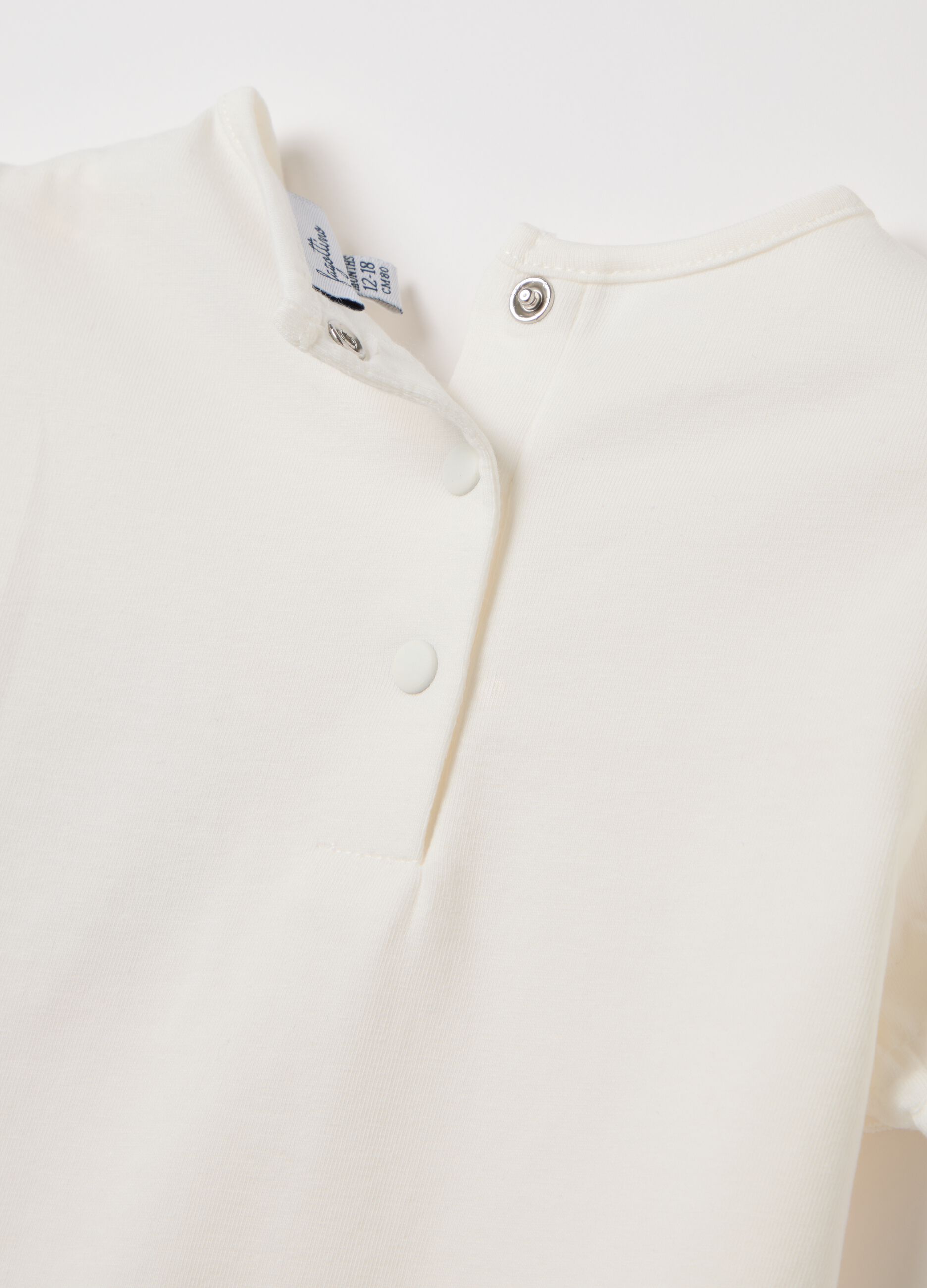 T-shirt da neonata in cotone bianco regular fit con crochet