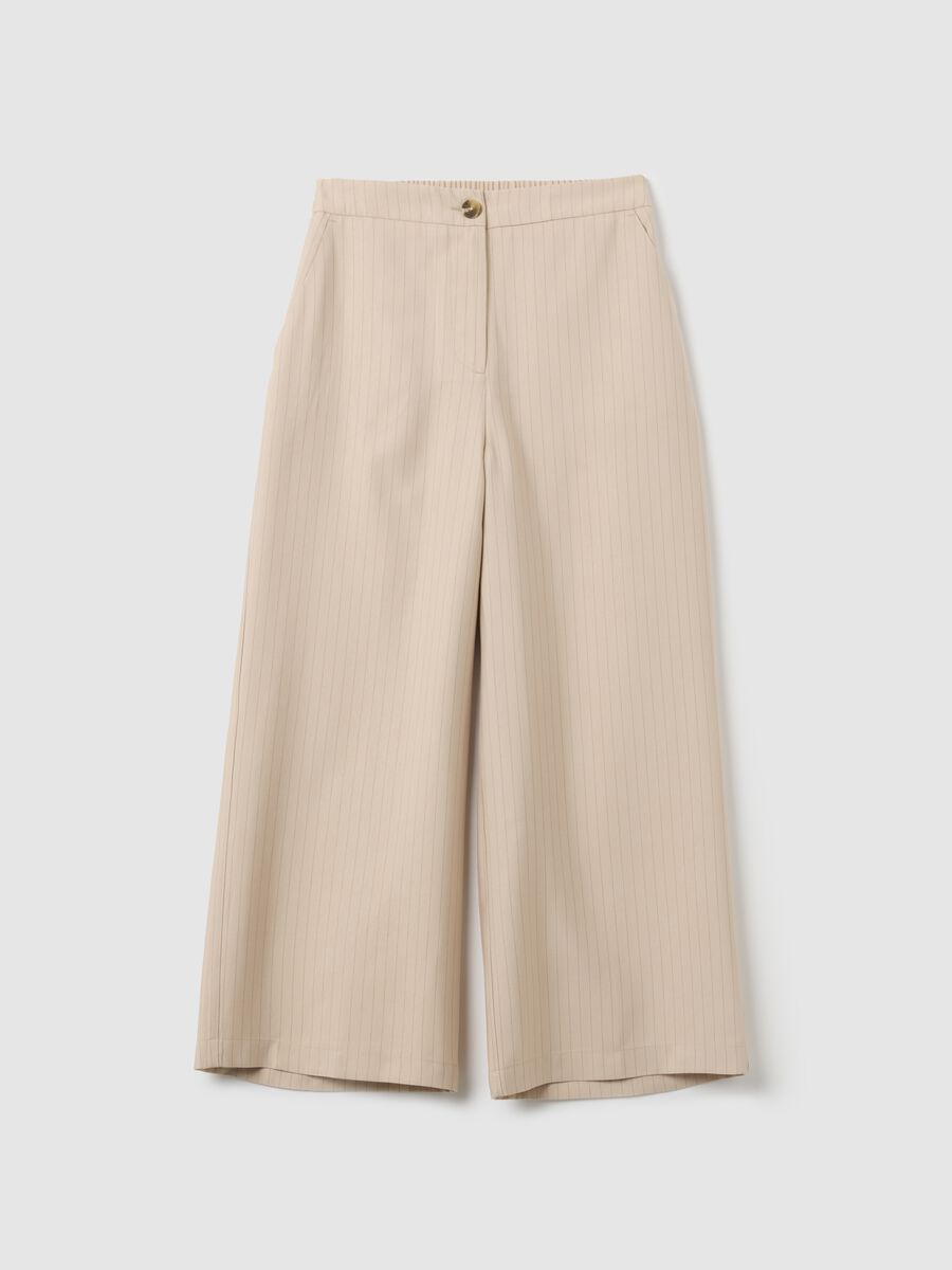 Beige Striped Wide Leg Trousers_4