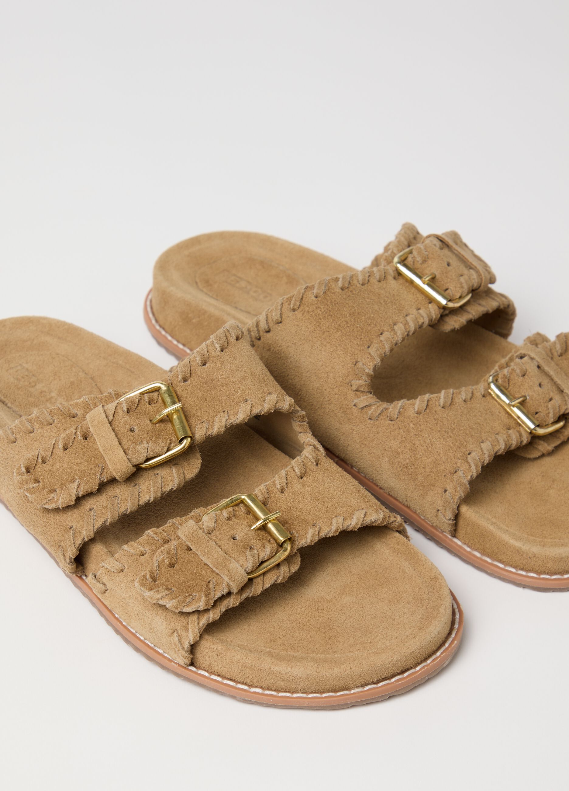 Beige sandals in genuine suede leather
