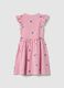 Red striped pure cotton dress with ruffles and prints for girls_1