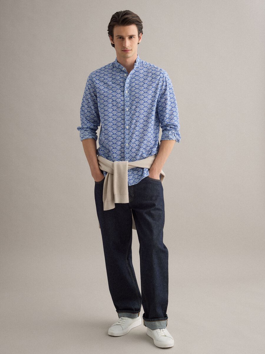 Camicia multicolor con collo alla coreana in puro cotone regular fit_2
