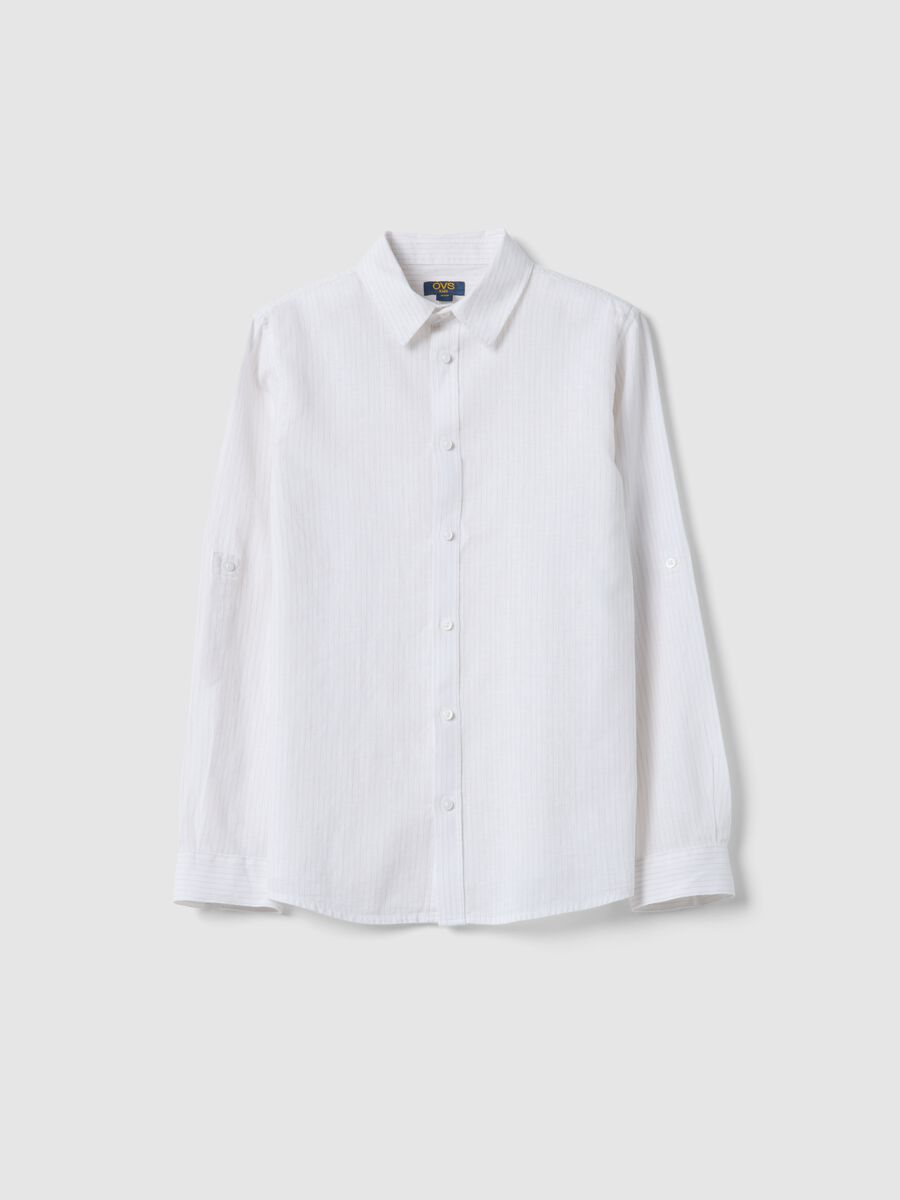 Camicia in misto lino e cotone bianca da ragazzo regular fit_3