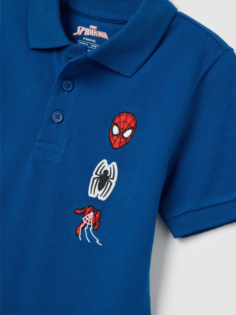 Polo da bambino in puro cotone blu regular fit con ricami Spider-Man_2
