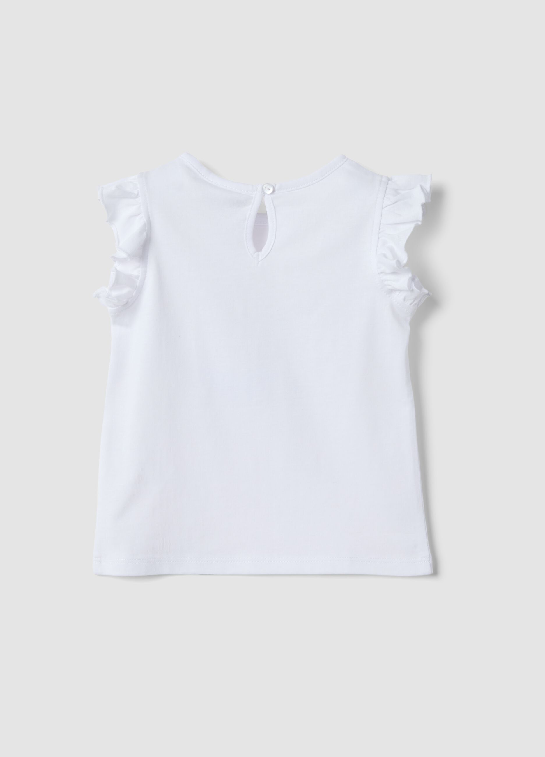 White organic cotton girls&rsquo; tank top with print and frills