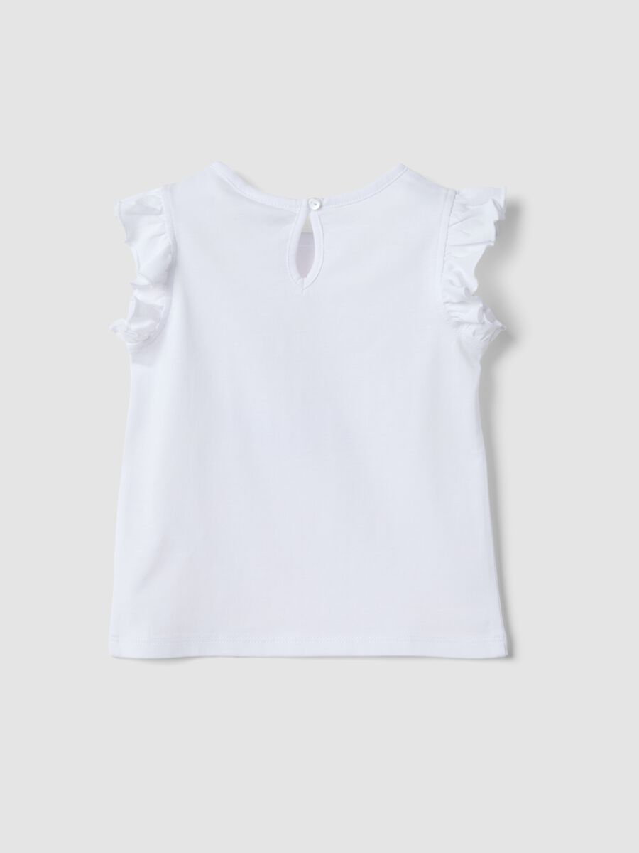 White organic cotton girls&rsquo; tank top with print and frills_1