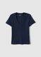 Blue stretch cotton T-shirt with deep V-neck regular fit_0