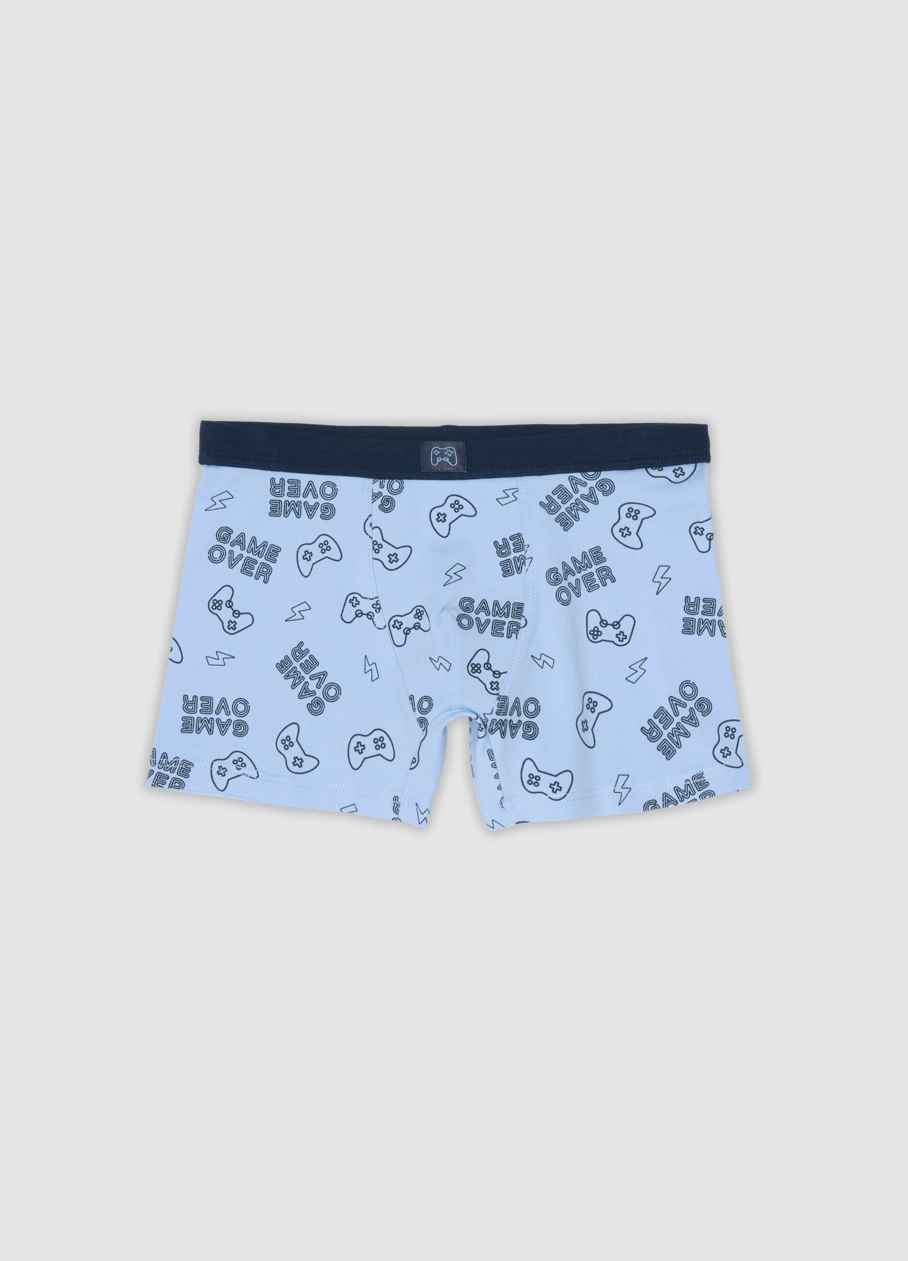 Blue organic cotton gaming print regular-fit boxer shorts for boys