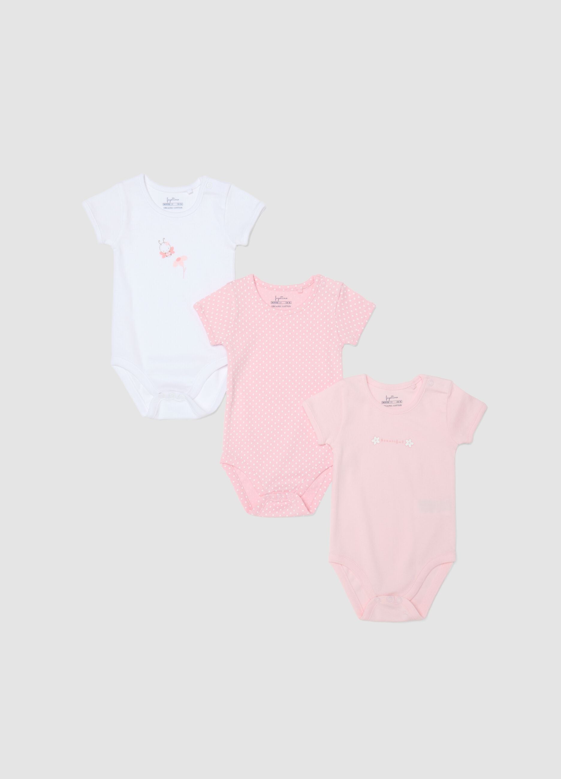 Tripack body in puro cotone multicolor da neonata