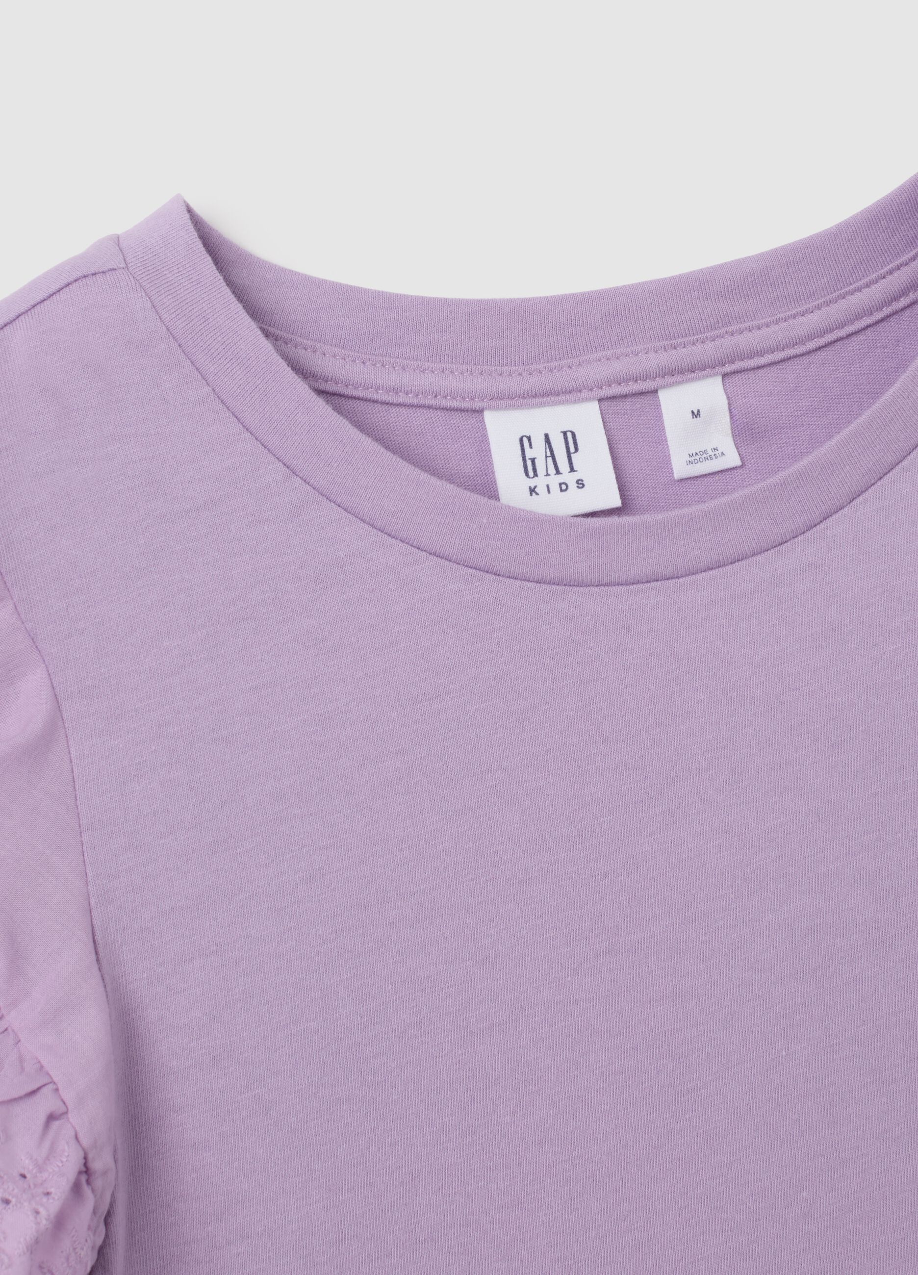 Cotton T-shirt with broderie anglaise flounces