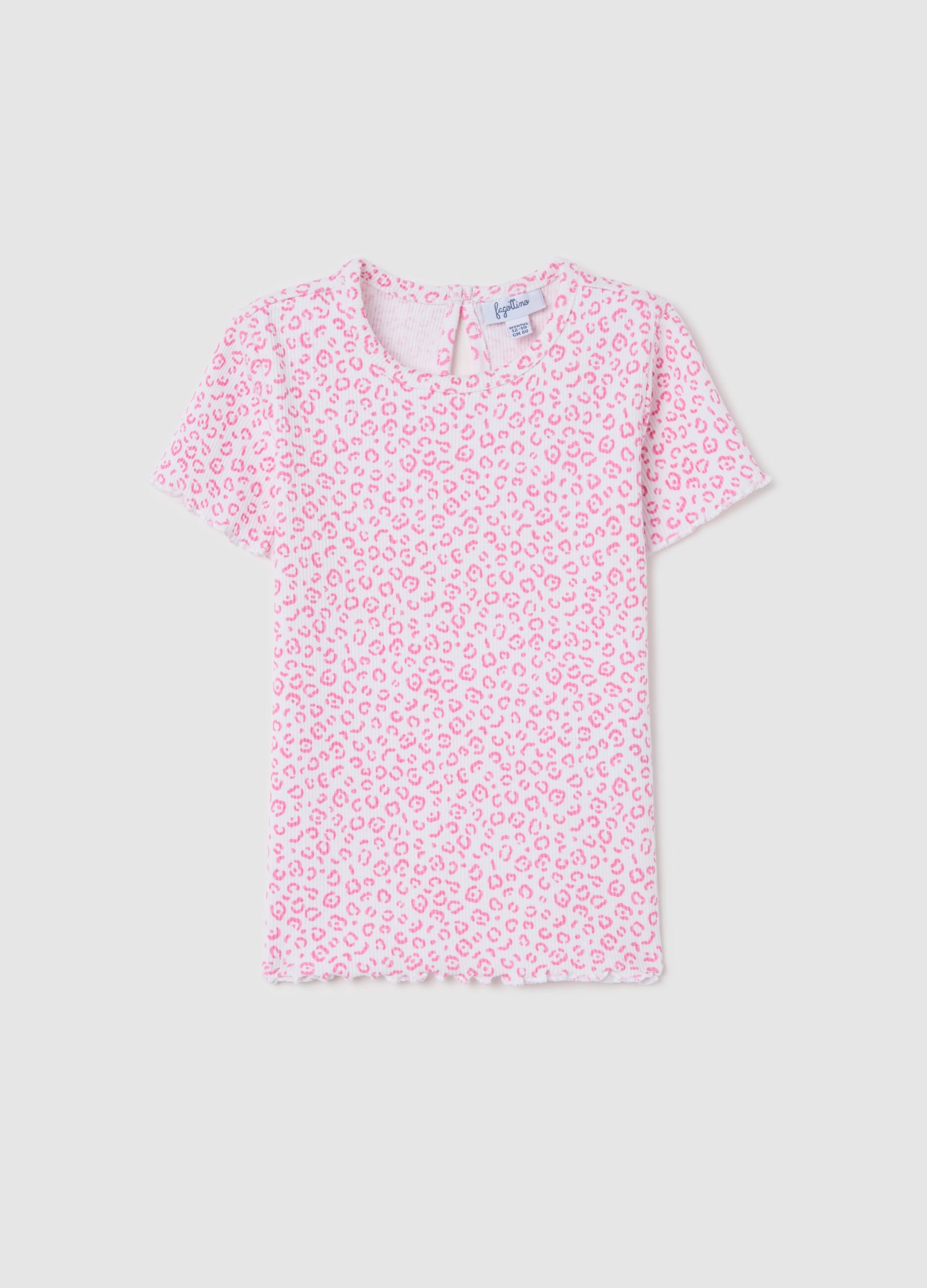 White ribbed T-shirt with animal print