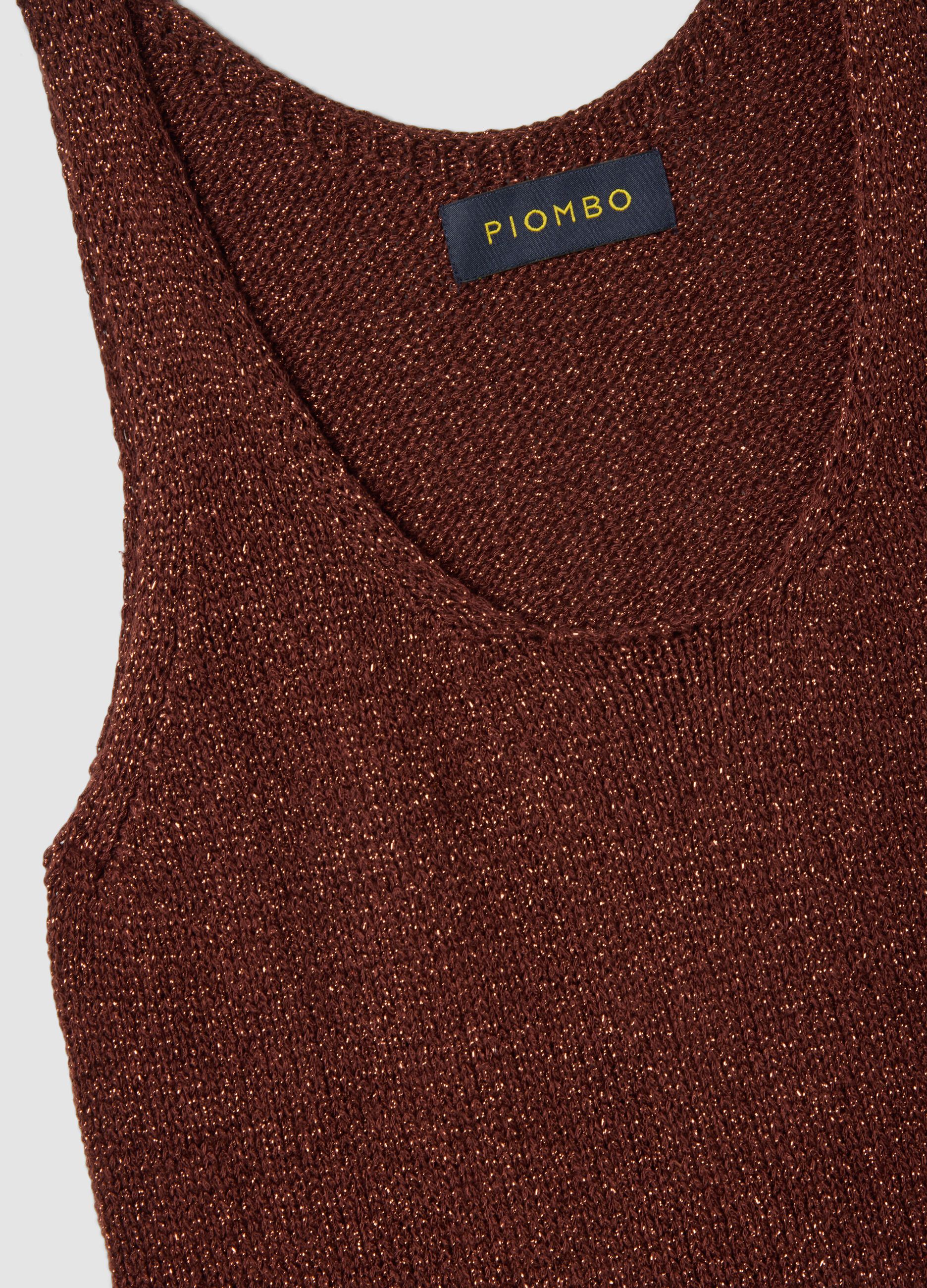 Brown viscose-blend regular-fit glitter tank top