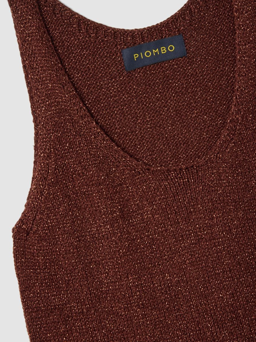Brown viscose-blend regular-fit glitter tank top_5