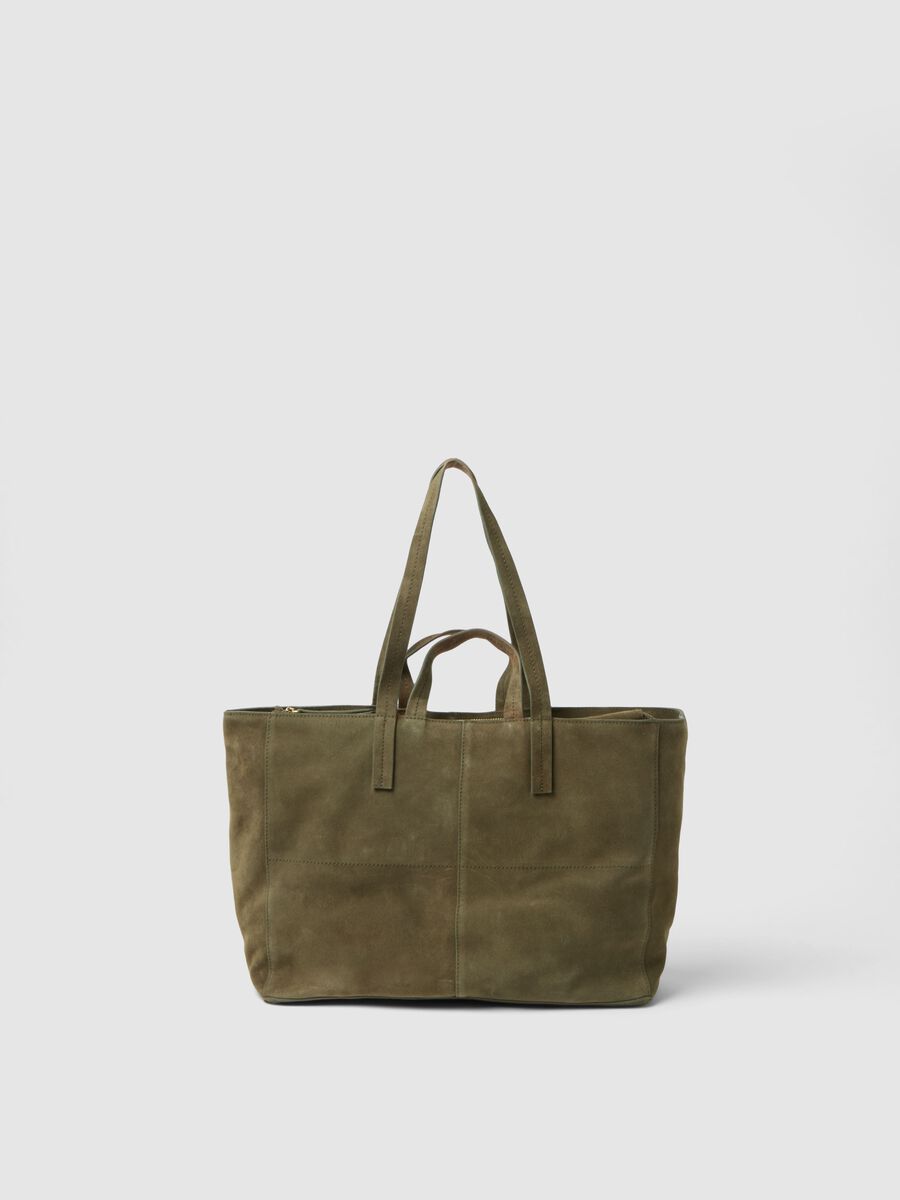 Green Genuine Leather Shopper with Zip Closure_0