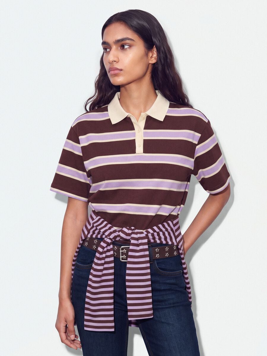 Polo marrone in puro cotone a righe over fit_0