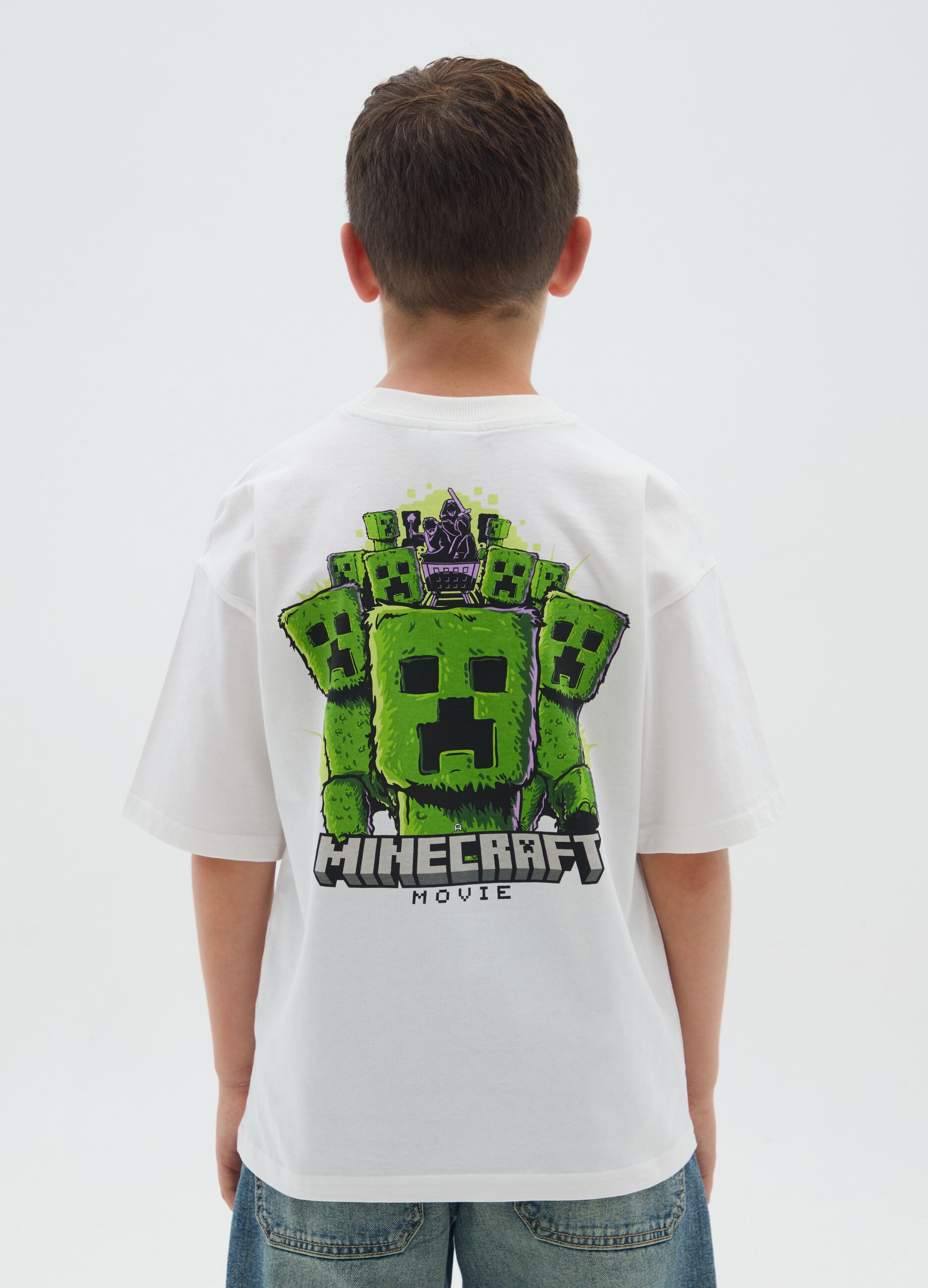 Boy's T-shirt in white pure cotton with print