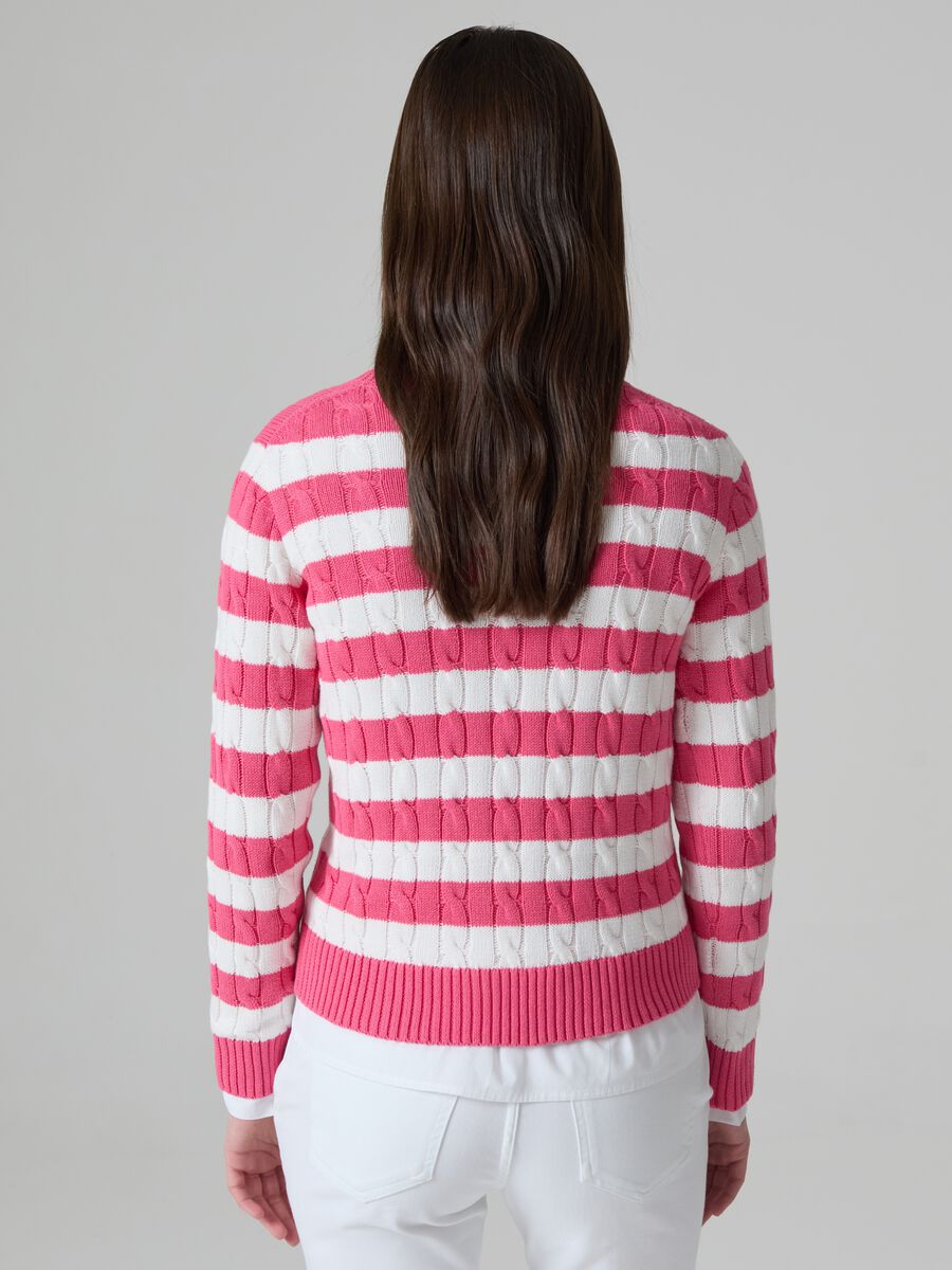 Striped pullover with cable-knit design_2