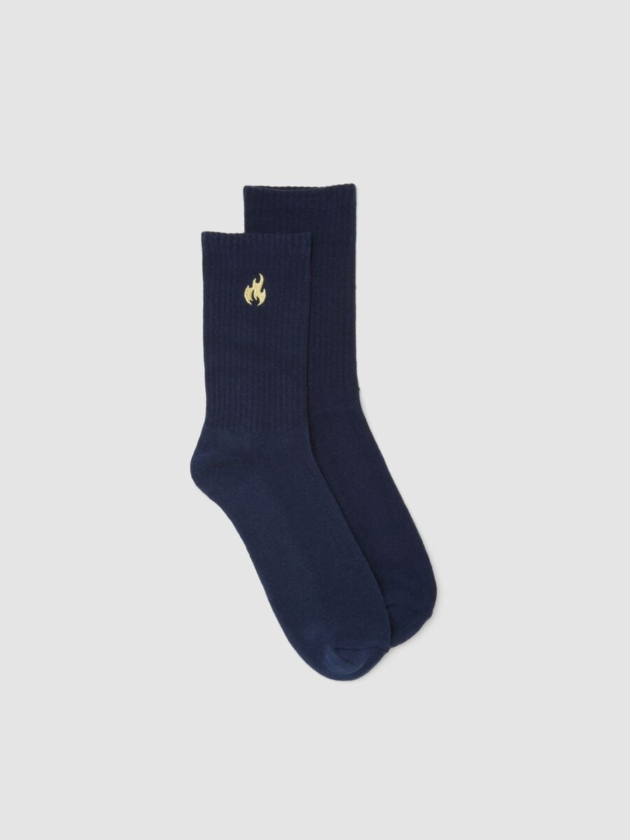 Calze sportive blu in cotone elasticizzato con logo ricamato_0