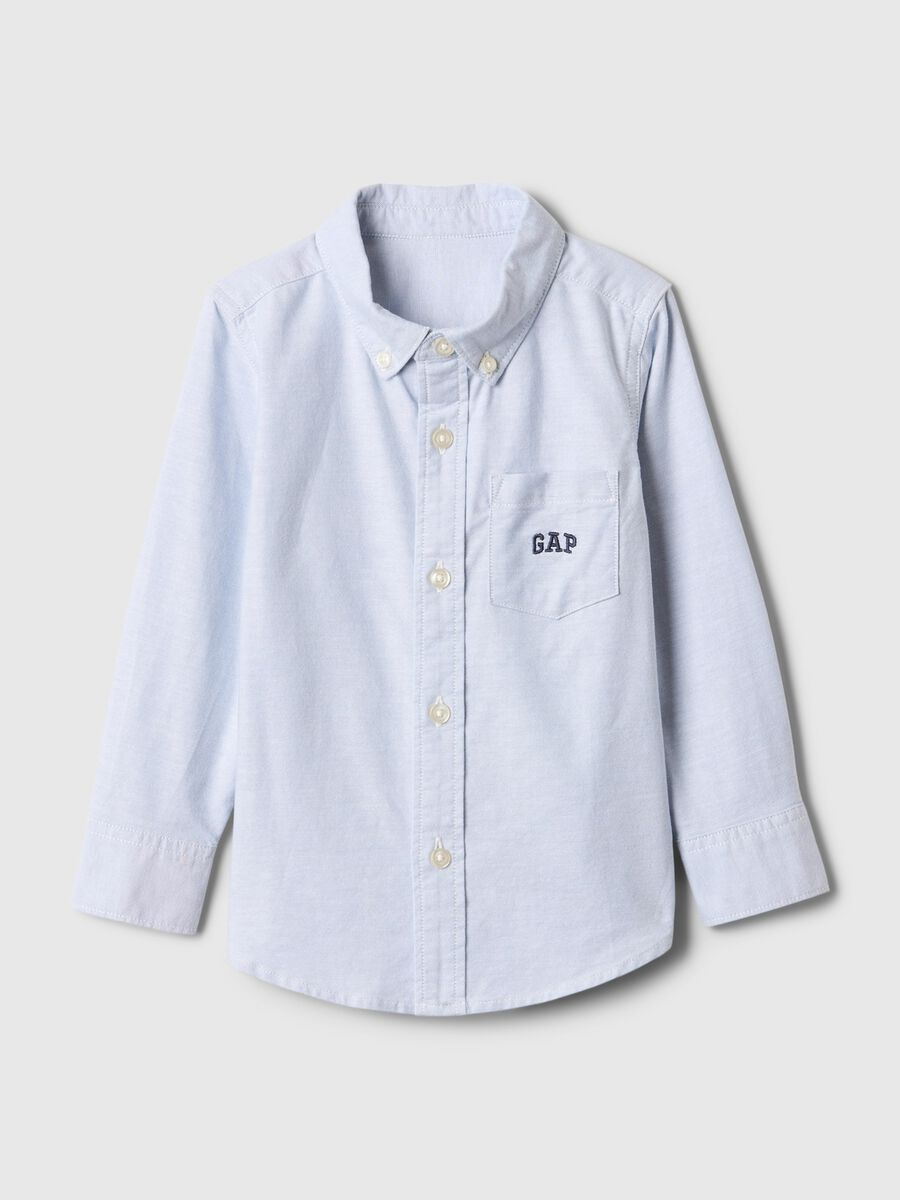 Camicia azzurra elasticizzata a maniche lunghe_0