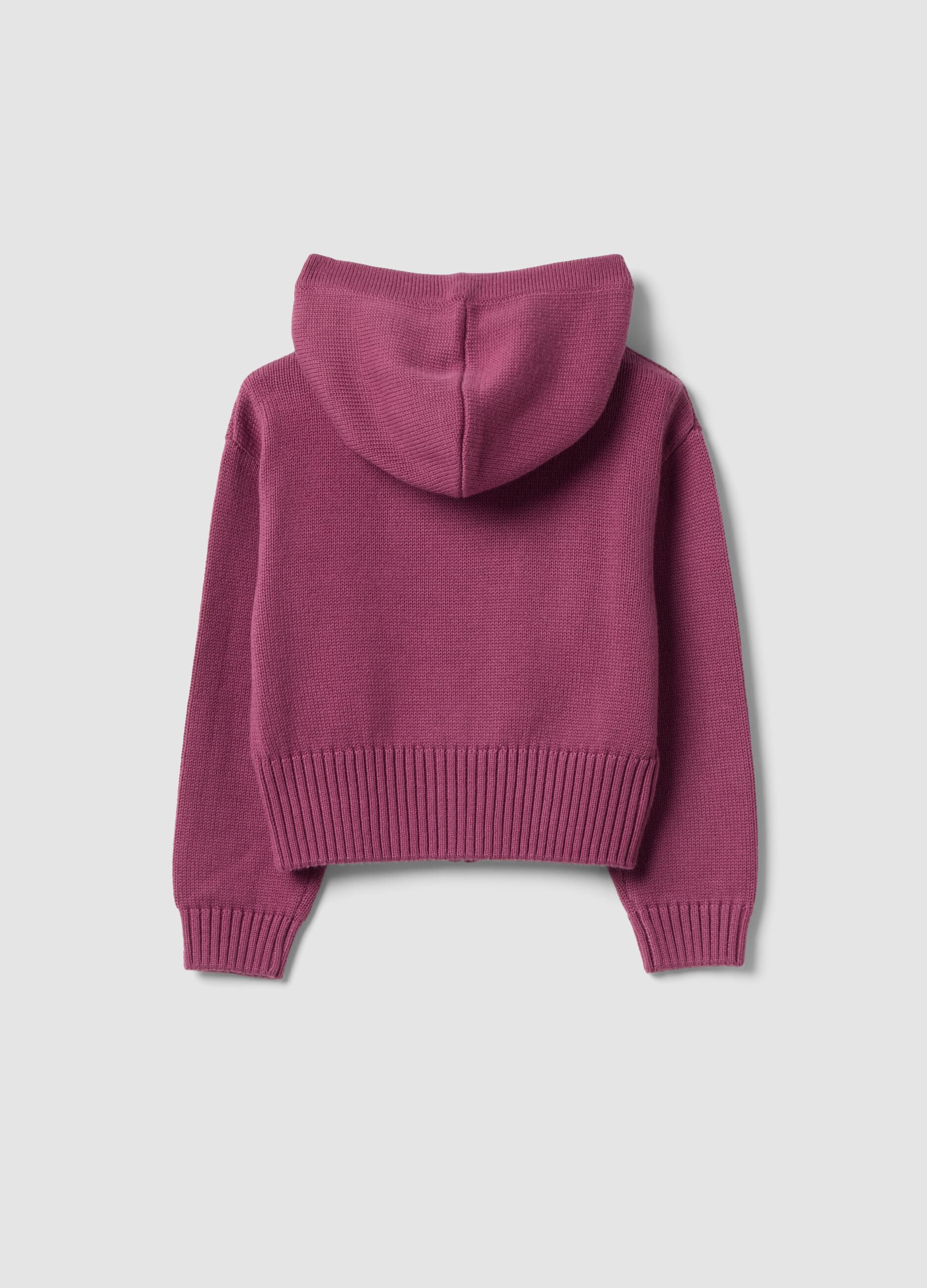 Girls&rsquo; Purple Hooded Cotton-Blend Cardigan
