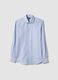 Light blue slim fit cotton shirt with micro-checks_0