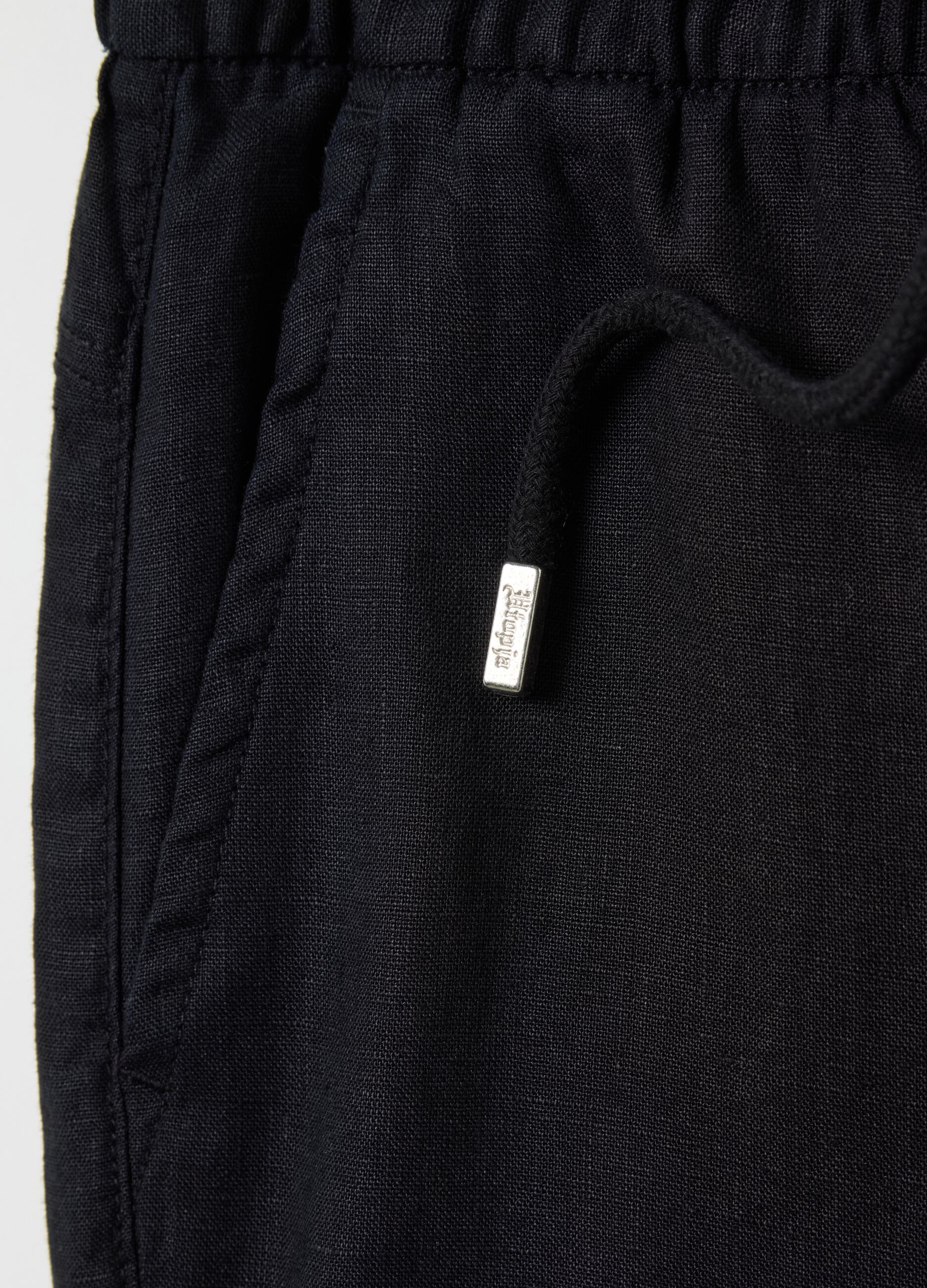 100% Linen Cargo Pants Black
