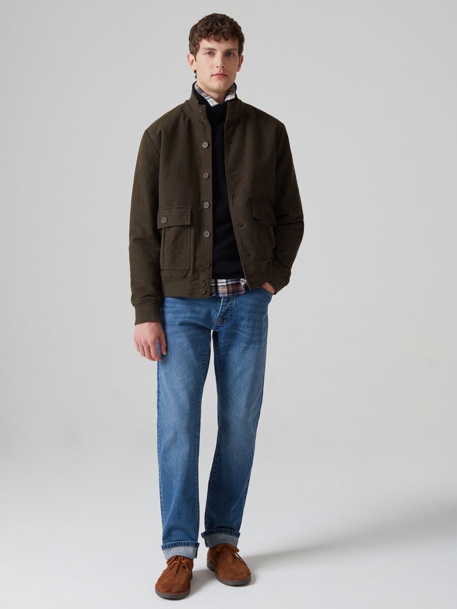 Suede bomber jacket with high neck_0