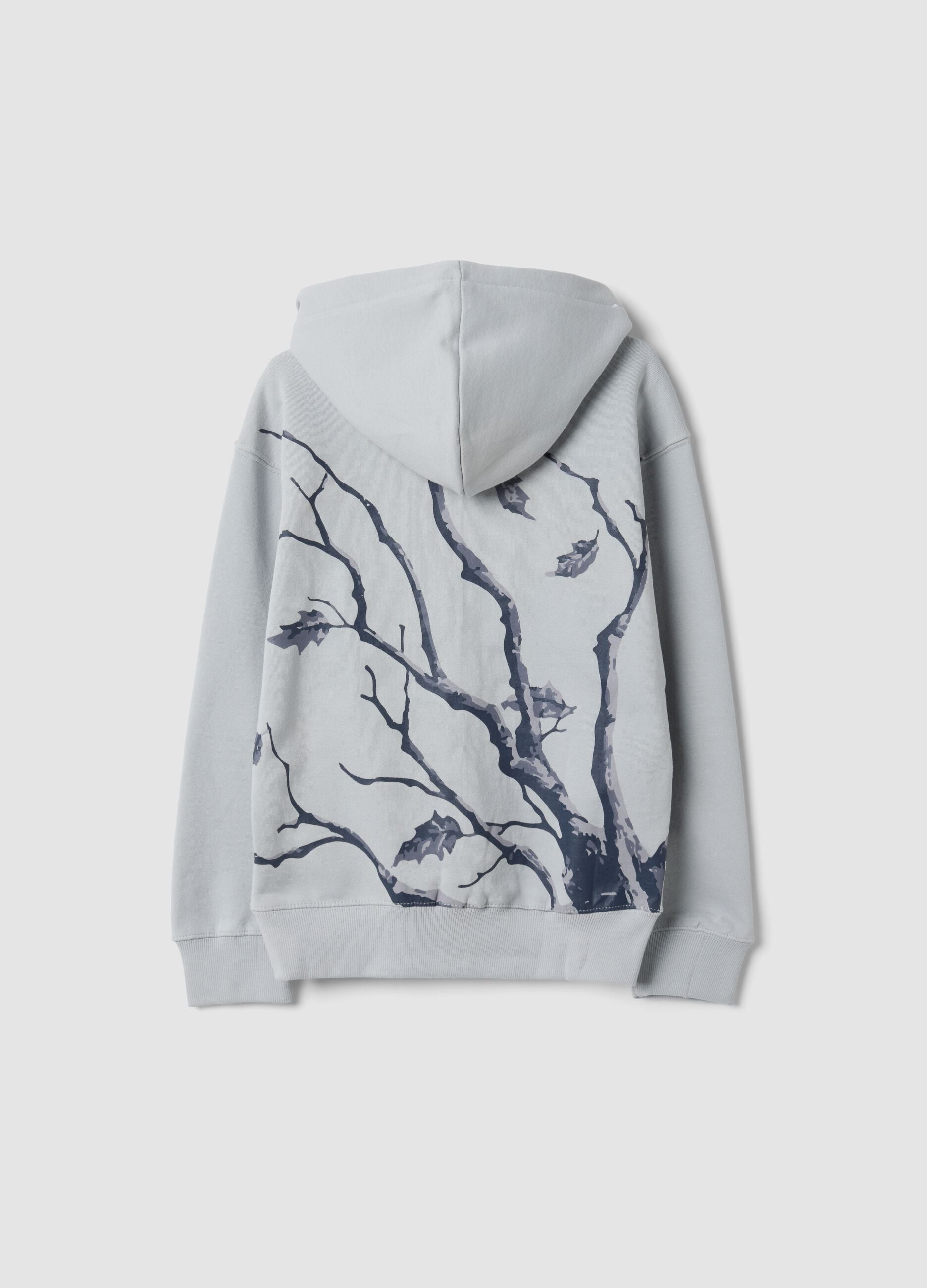 Grey cotton-blend hoodie with chest print, regular fit