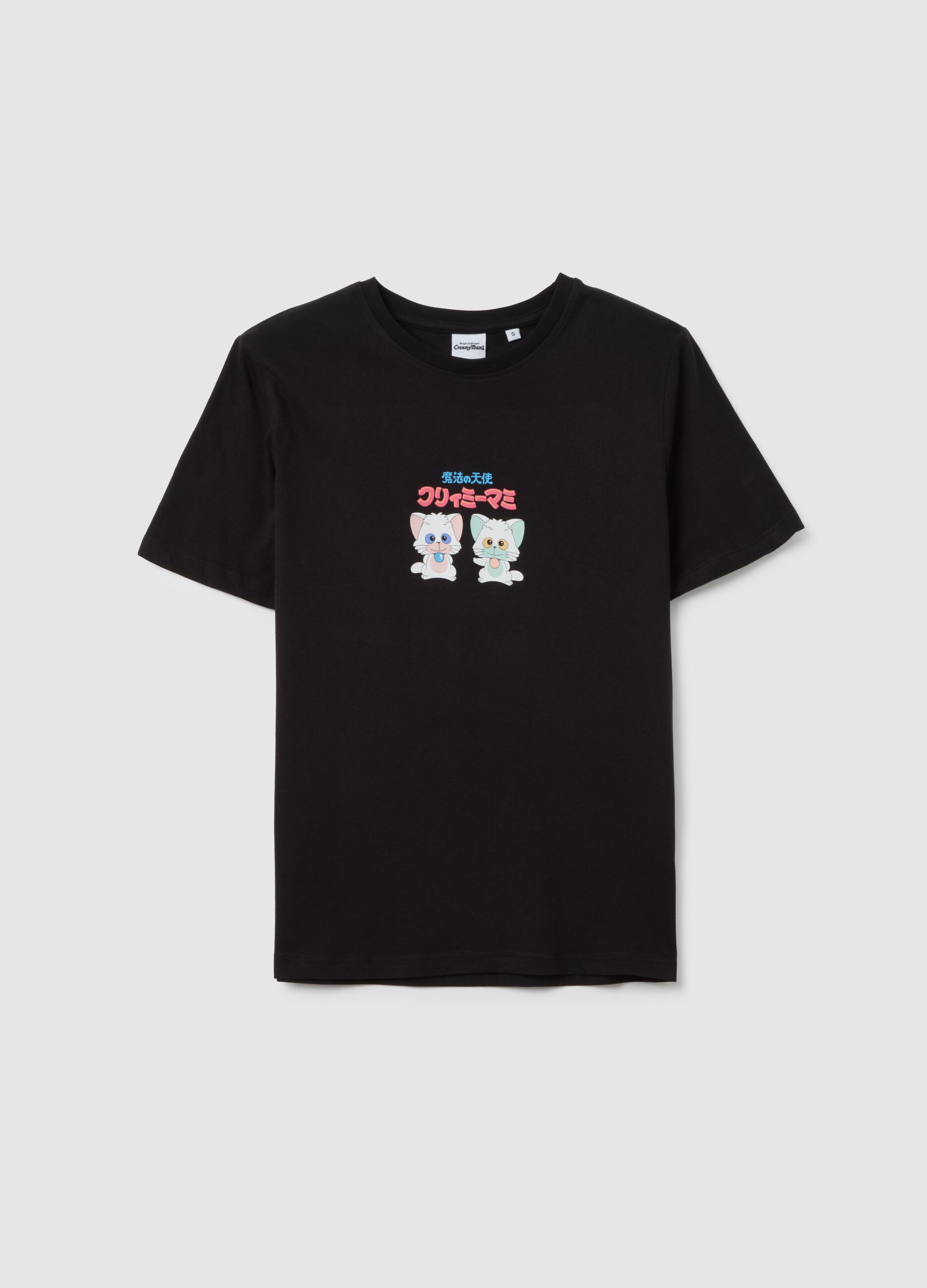 Women's black pure cotton regular fit T-shirt with print