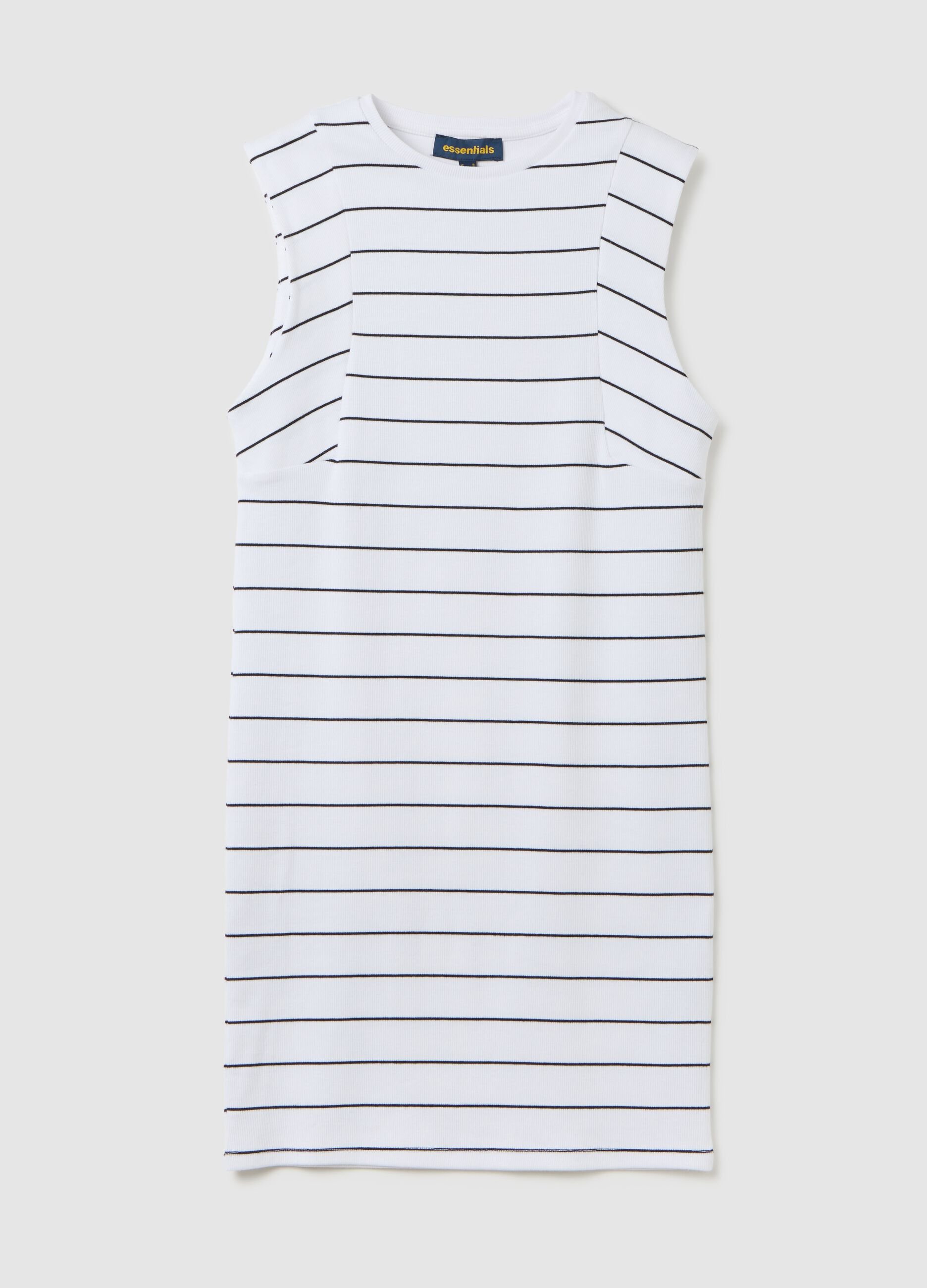 Sleeveless Stretch Cotton Dress with Black and White Stripes