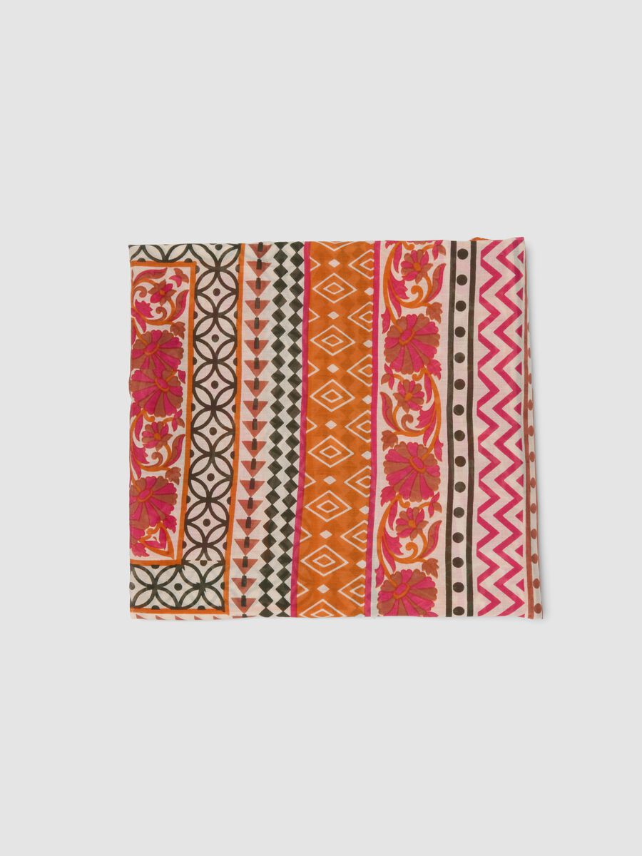 Pareo arancione in puro cotone con stampa fantasia_1