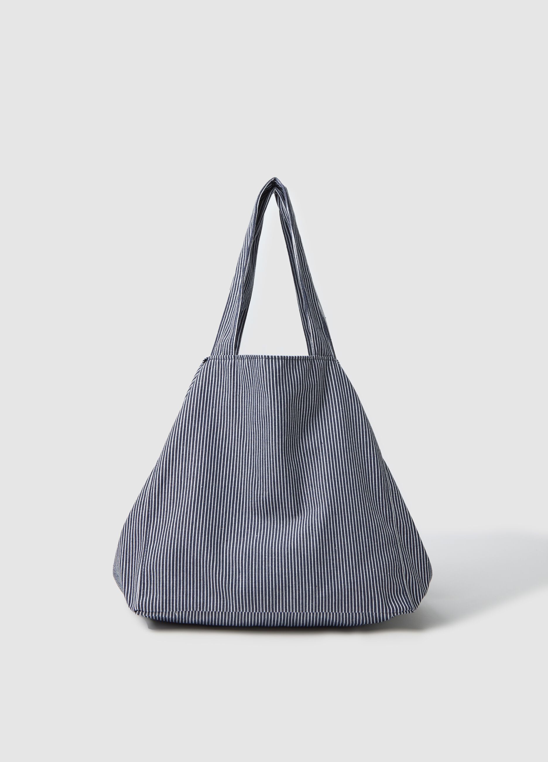 Borsa shopper a righe bianche e blu in cotone