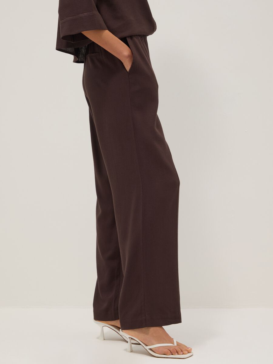 Brown viscose and linen-blend straight-fit trousers_4