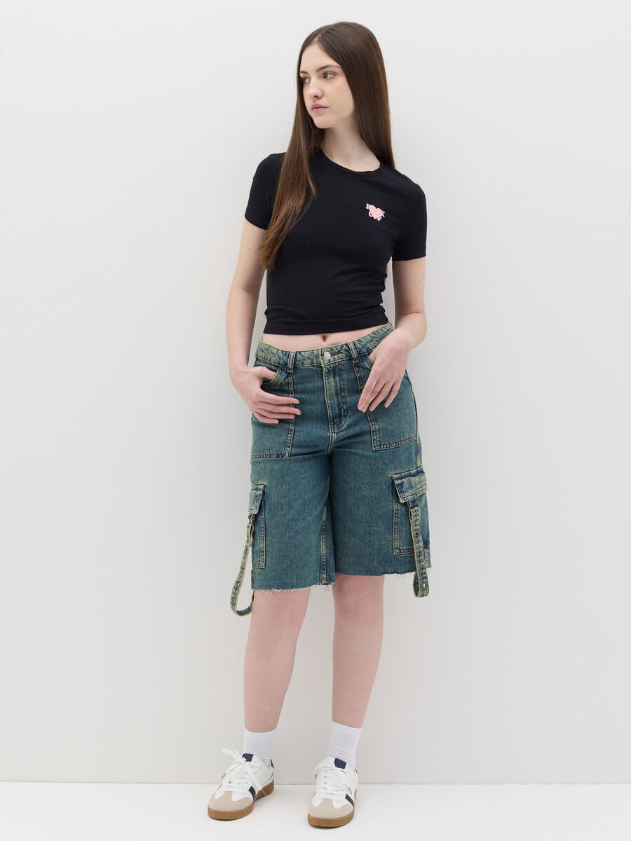 Stretch cotton T-shirt with embroidery_1