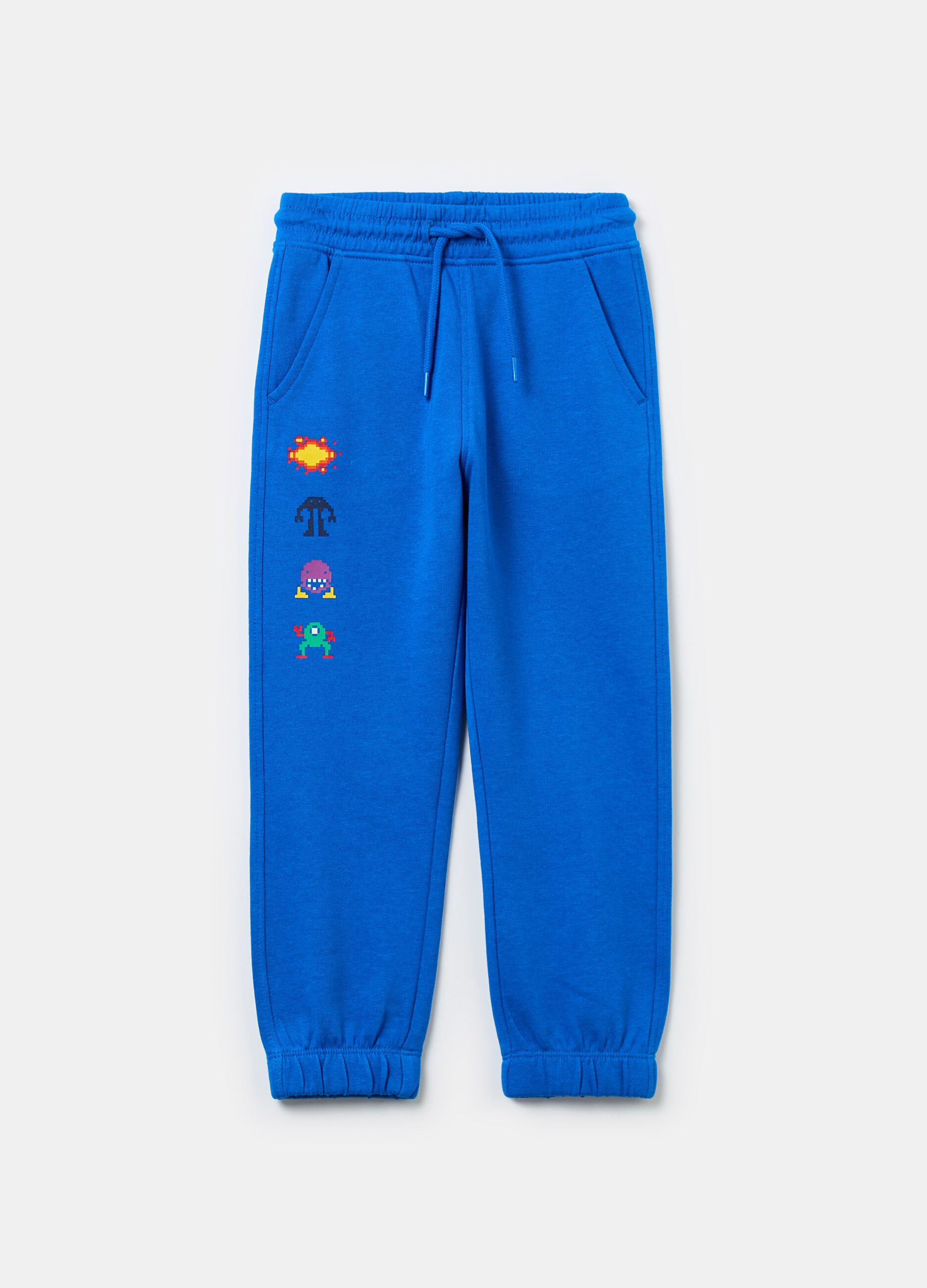 Fleece joggers with drawstring and print