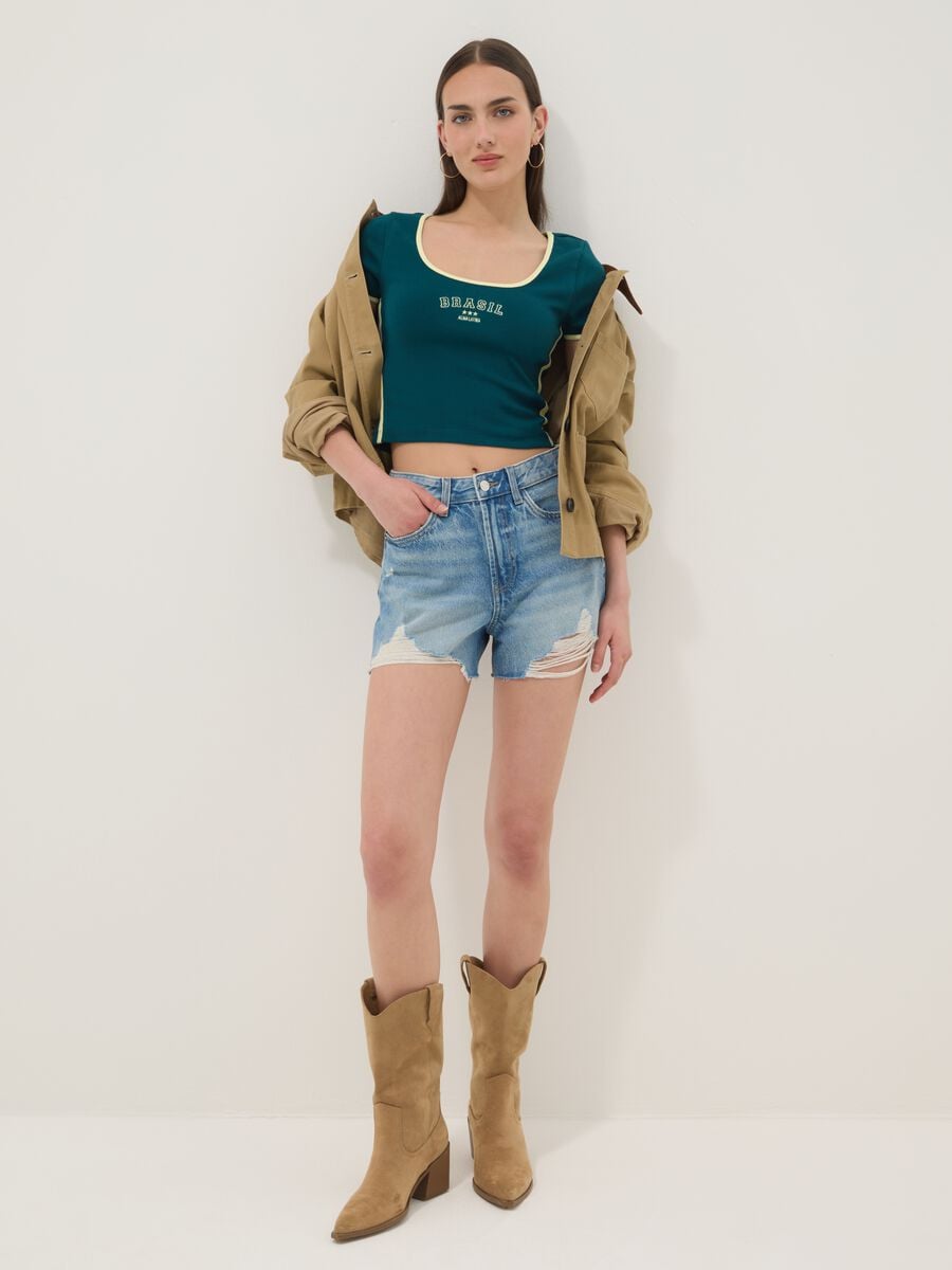 Shorts in denim azzurro in puro cotone_0