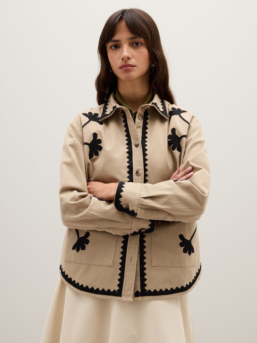 Beige jacket in pure multicolor cotton regular fit_0