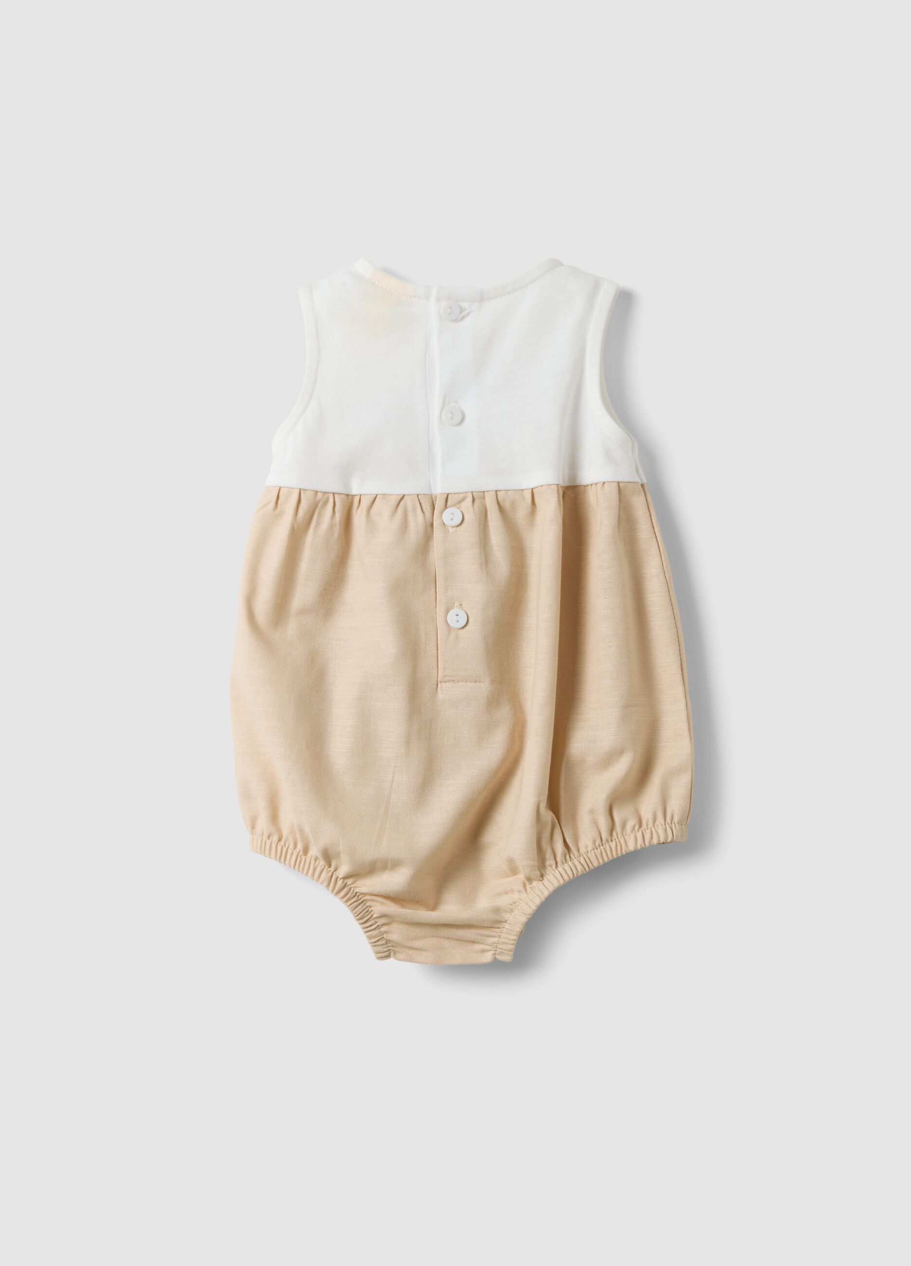 Beige organic cotton baby romper