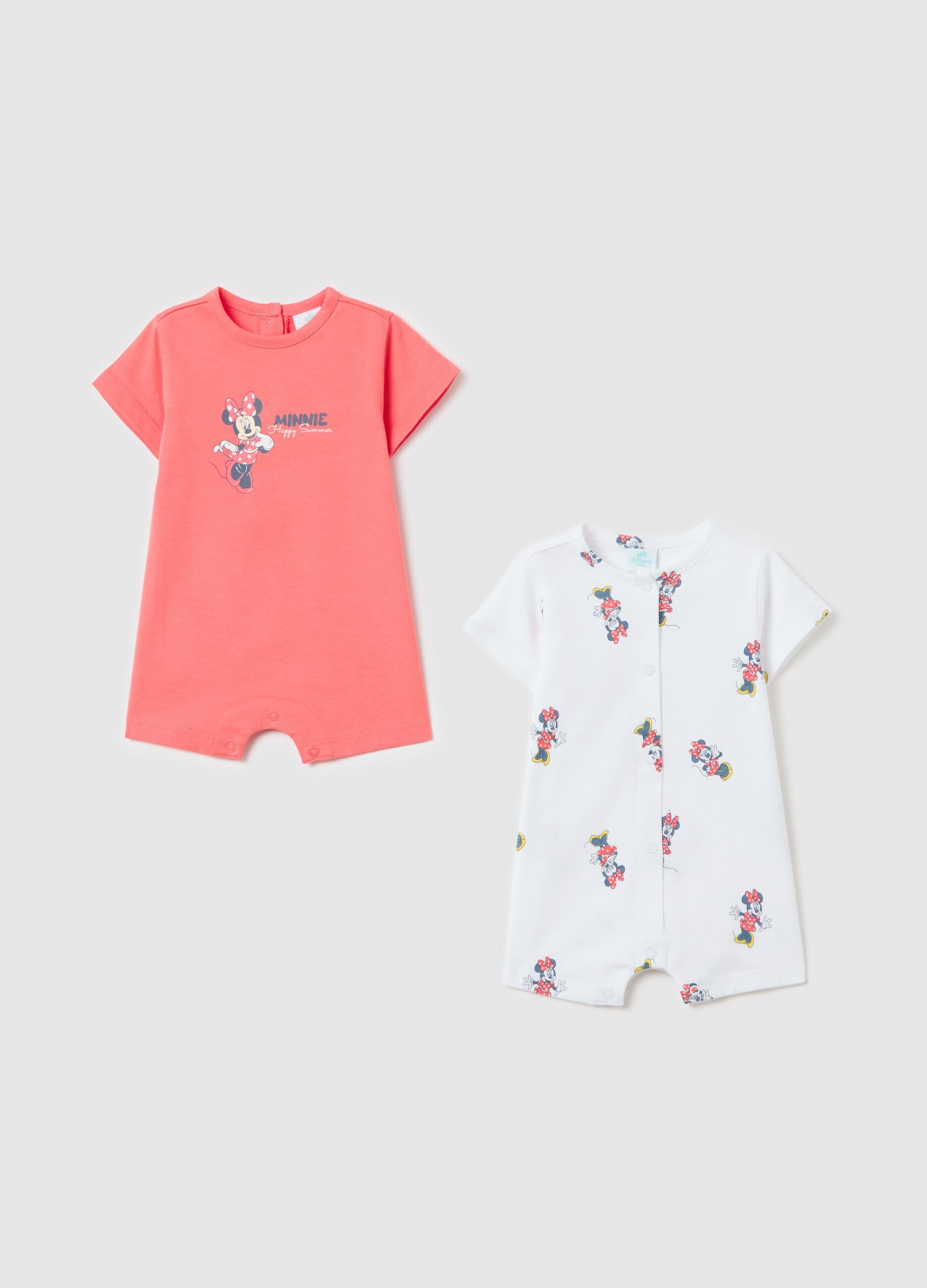 Two-pack short onesies with Minnie Mouse print