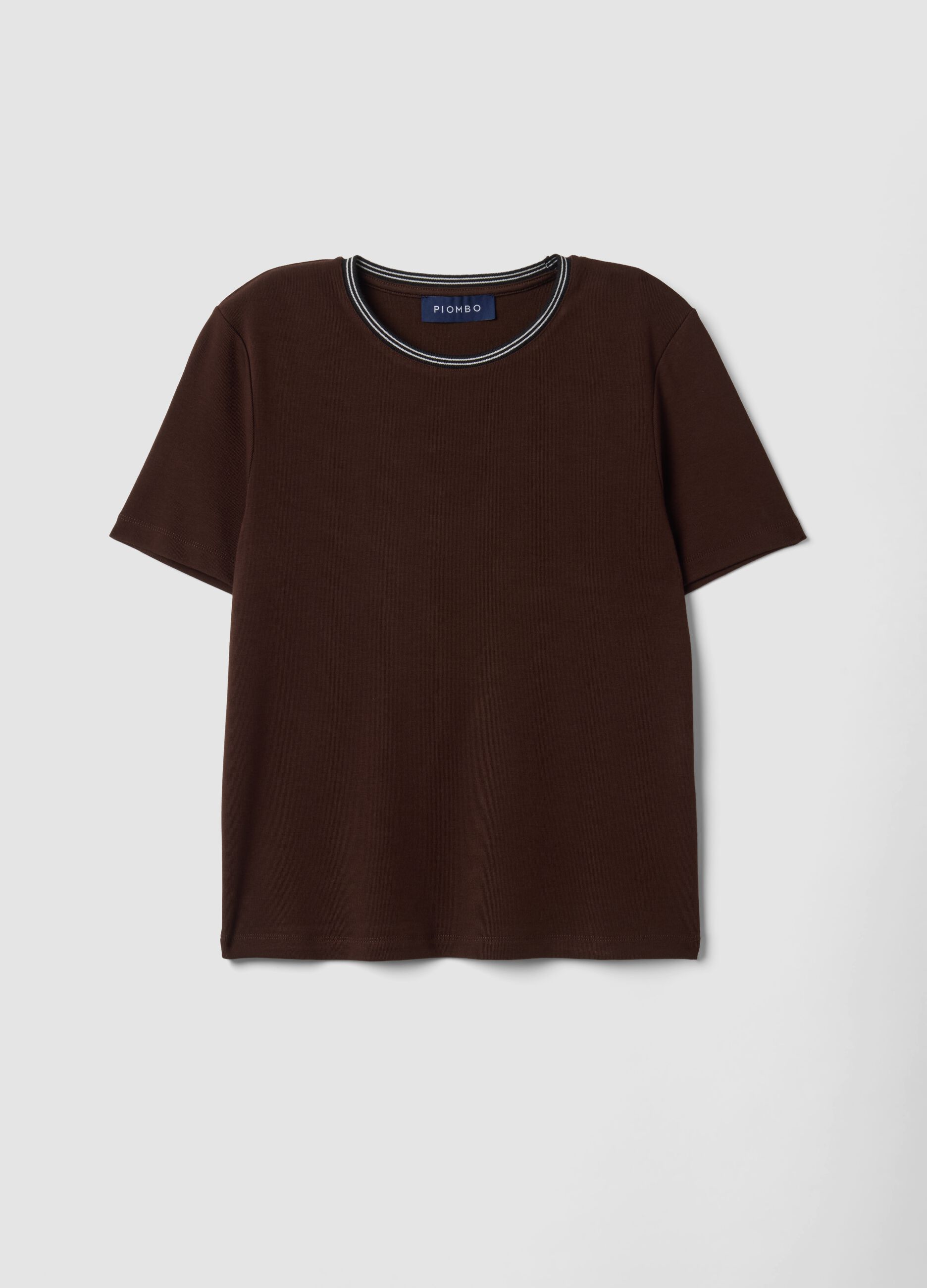 Brown stretch viscose crew-neck T-shirt