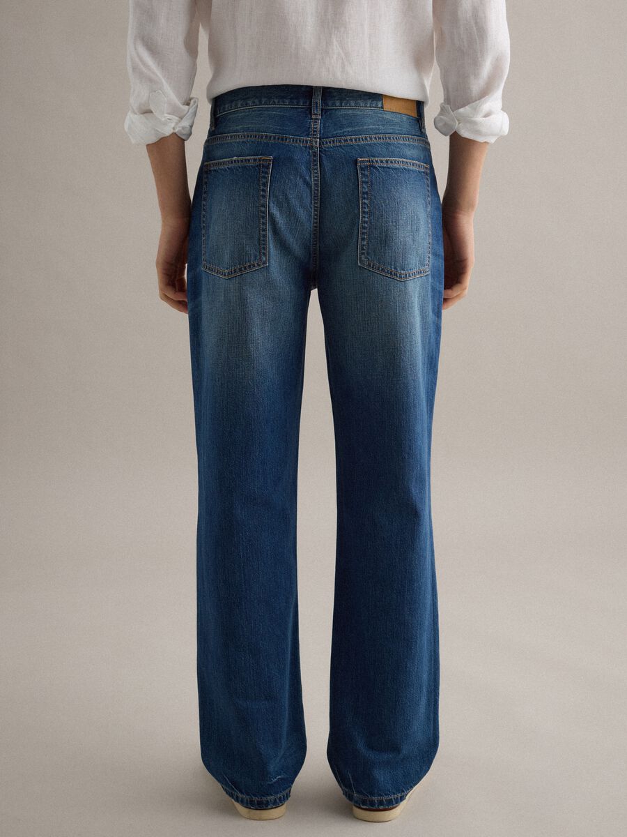 Jeans in misto cotone denim e lino blu regular fit_3