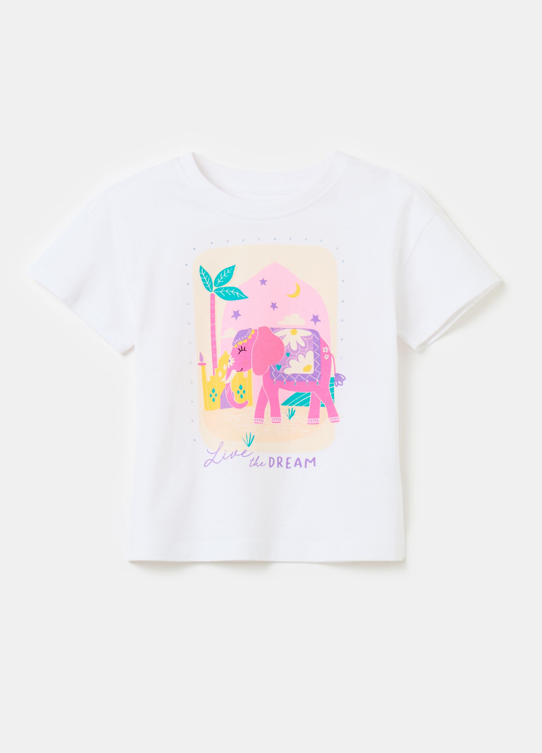 Printed diamanté T-shirt in cotton