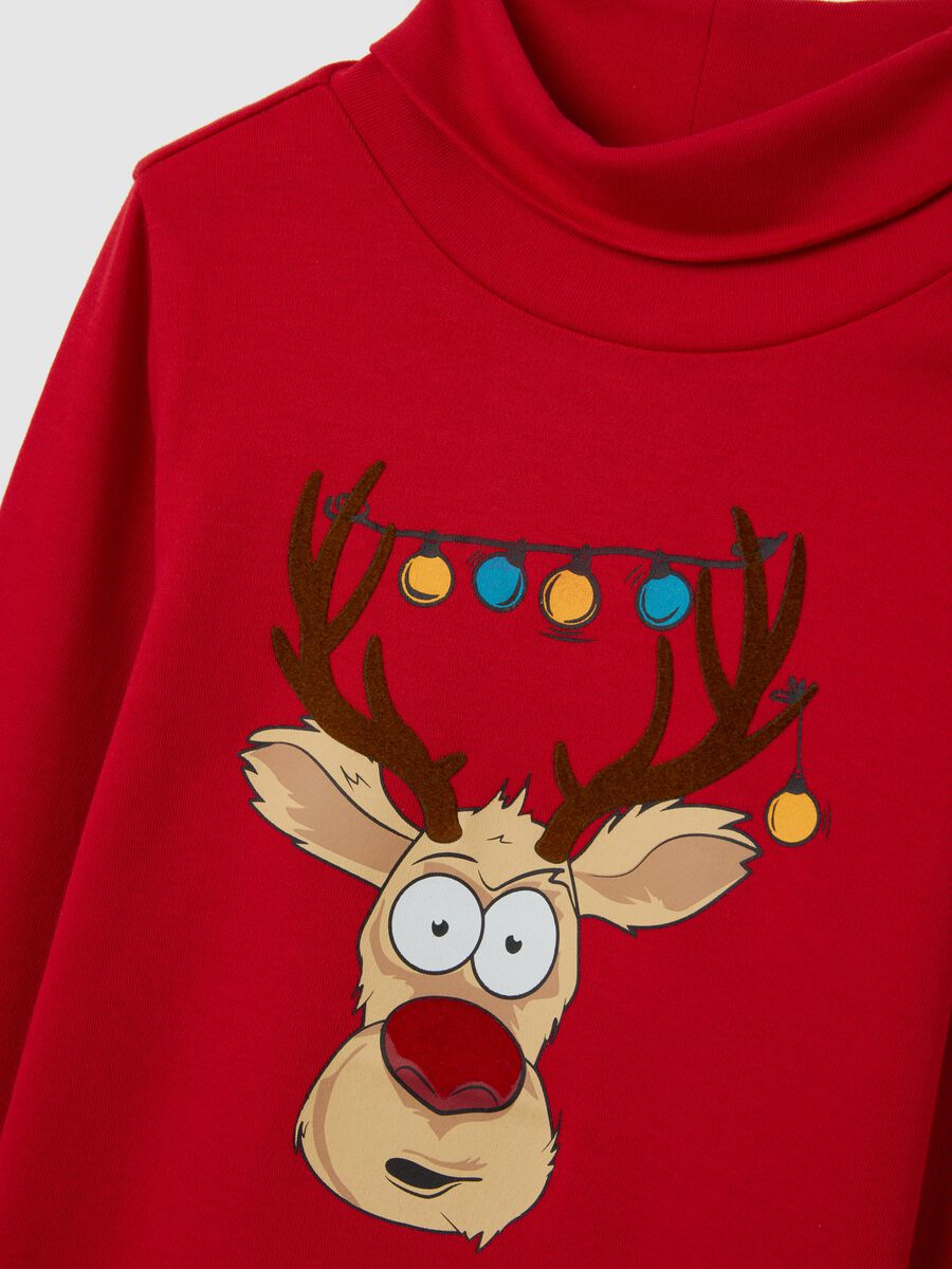 T-shirt rossa collo alto da bambino in puro cotone regular fit stampa_2