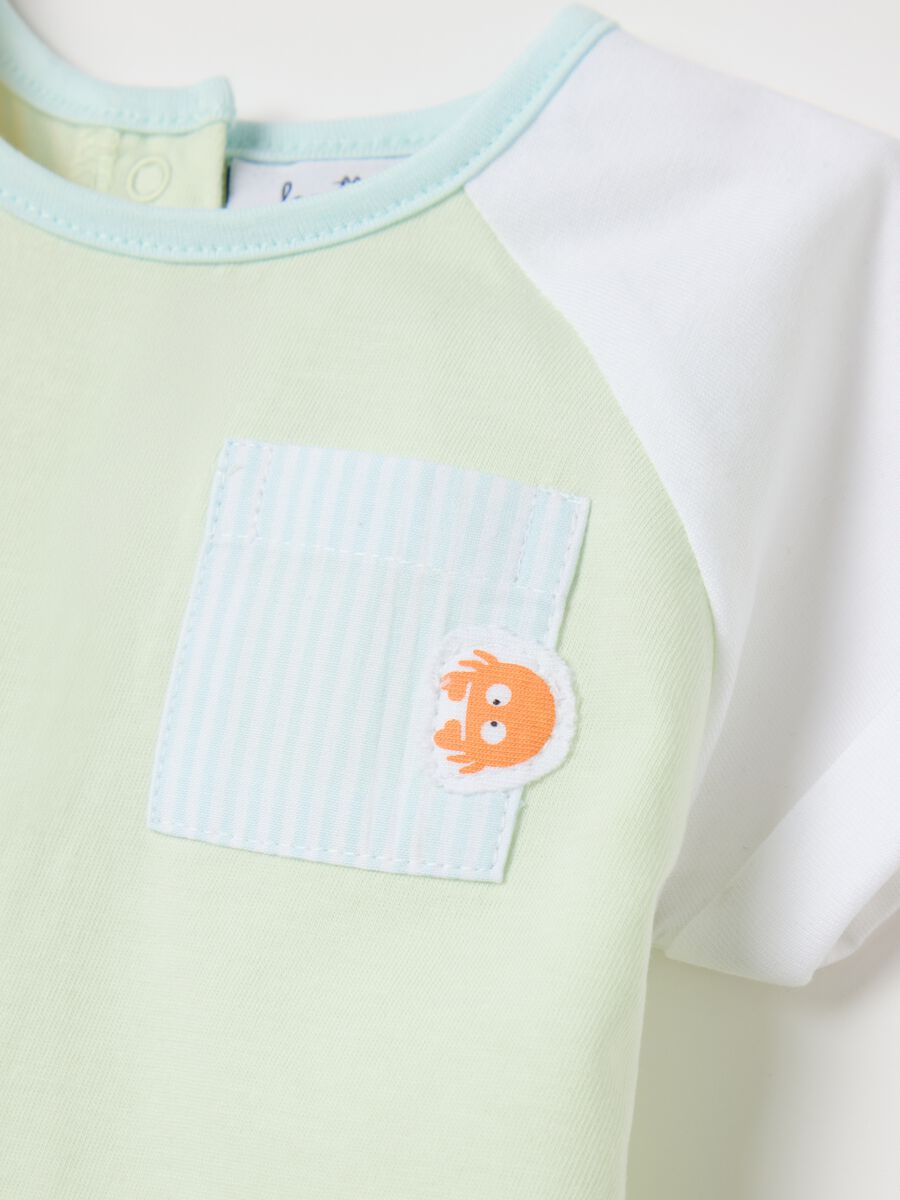 Green and orange colourblock bodysuit in organic cotton_2