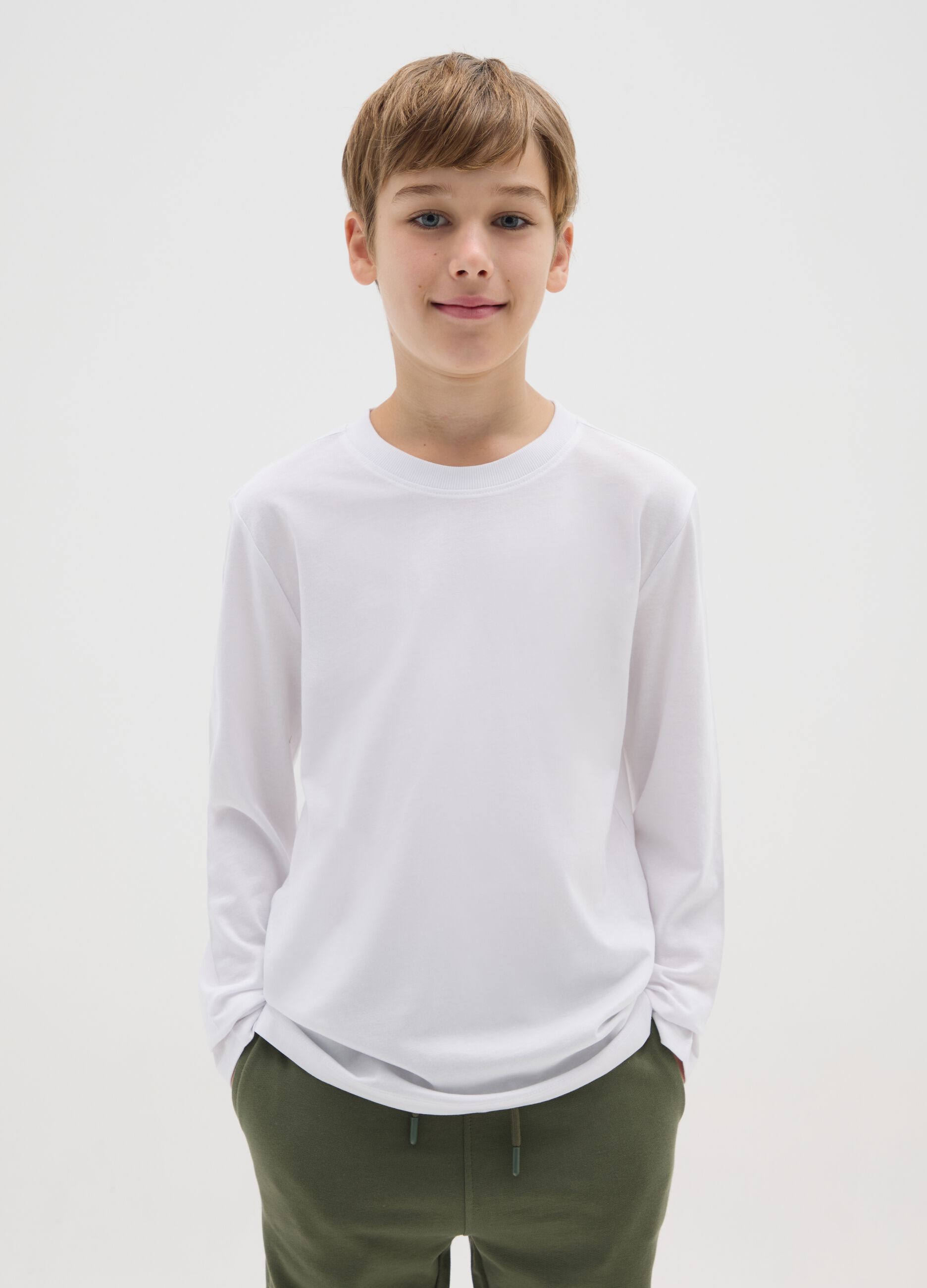 Boys' White Long Sleeve T-shirt