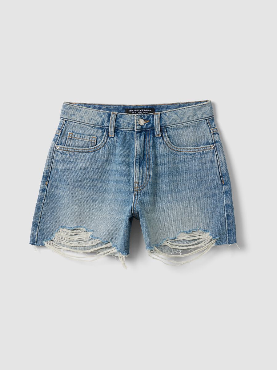 Shorts in denim azzurro in puro cotone regular fit_4