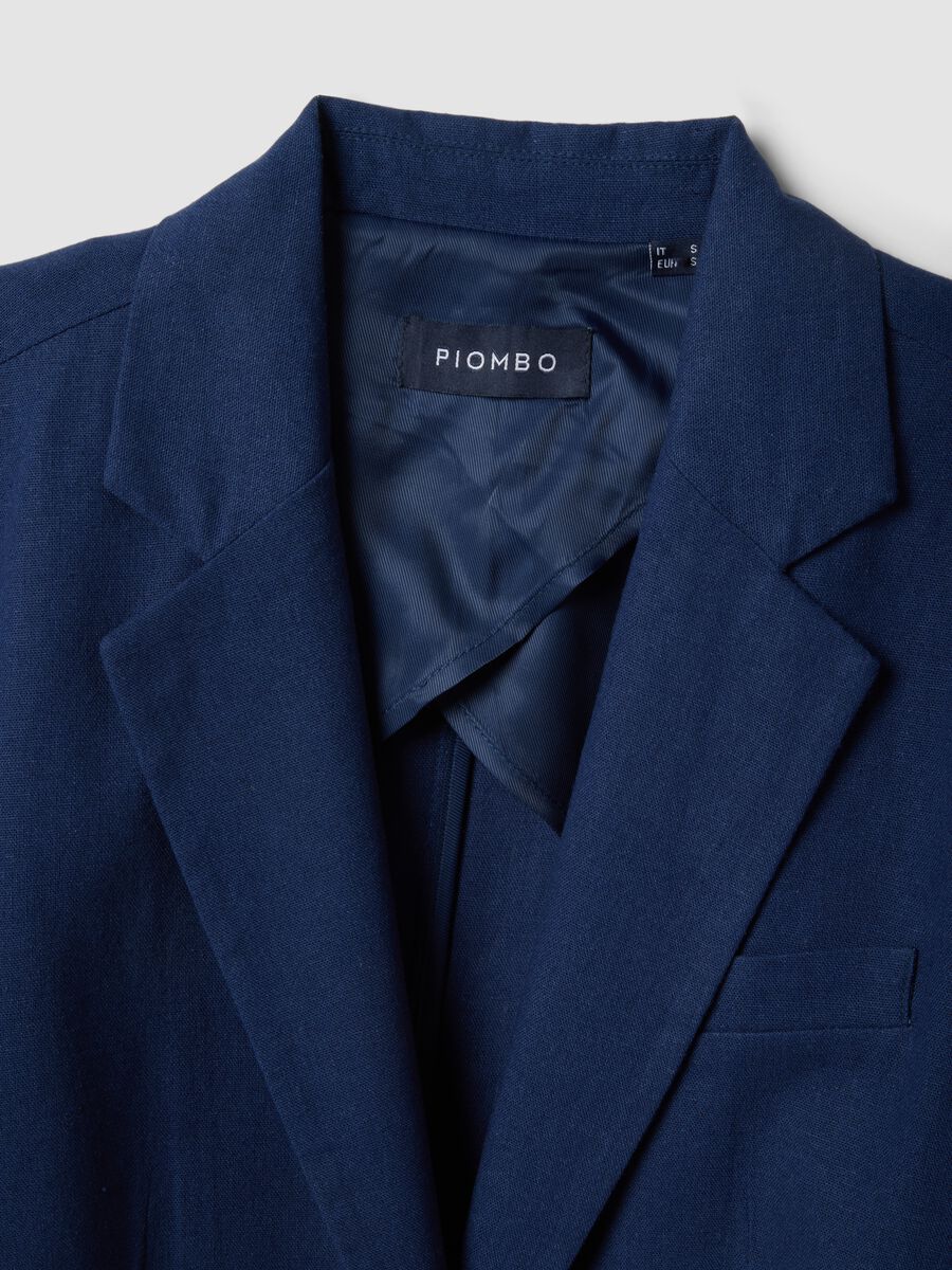 Regular Fit Blue Viscose Linen Blend Blazer_5