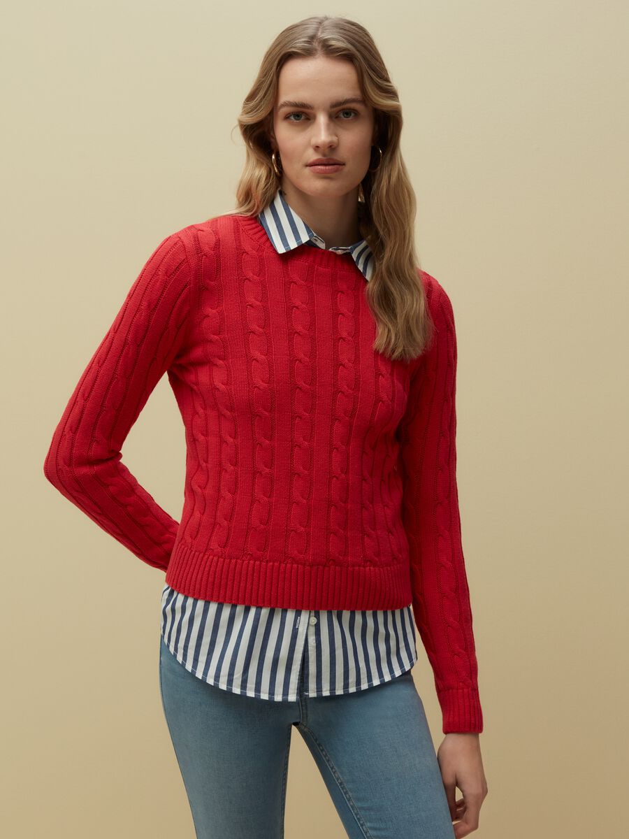 Cotton pullover with cable design_1
