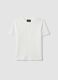 White regular fit t-shirt with floral net pattern_4