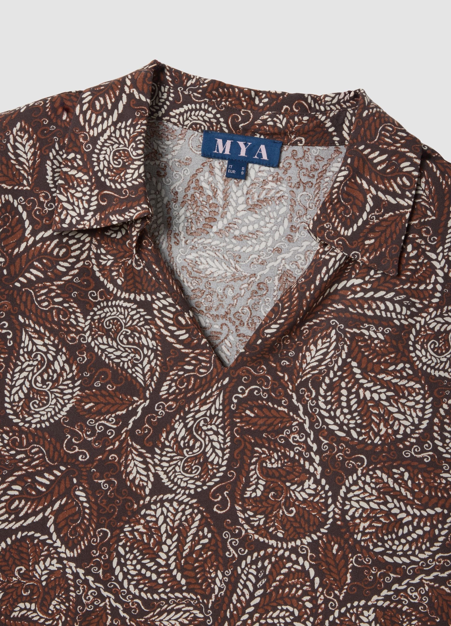 Brown pure viscose shirt with paisley print