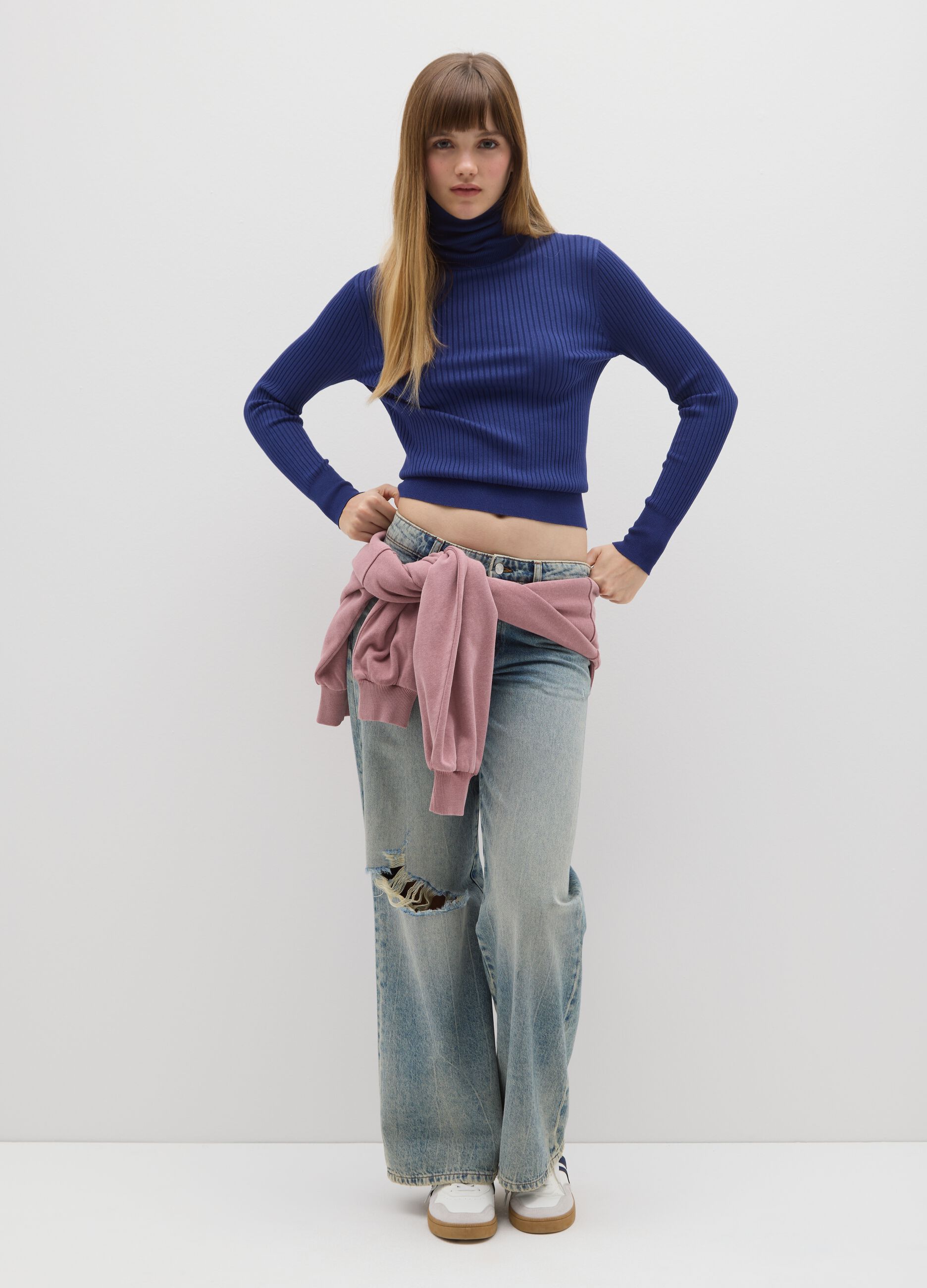 Blue Viscose Blend Turtleneck